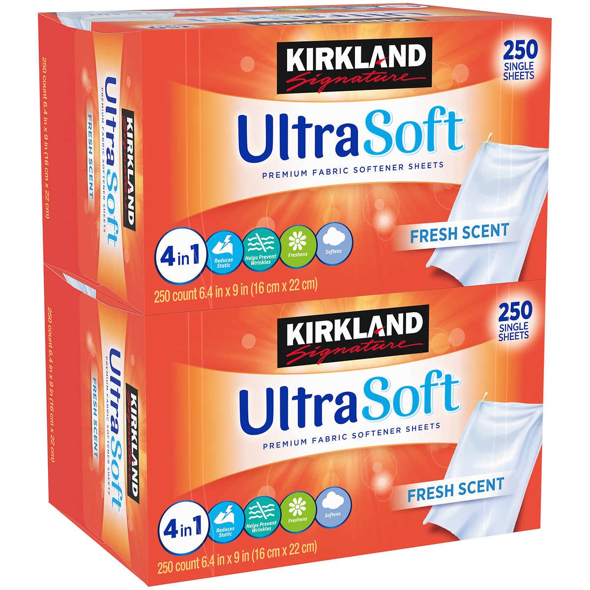 Kirkland Signature UltraSoft Premium Fabric Softener Sheets Fresh Scent - (2x250)ct/1pk