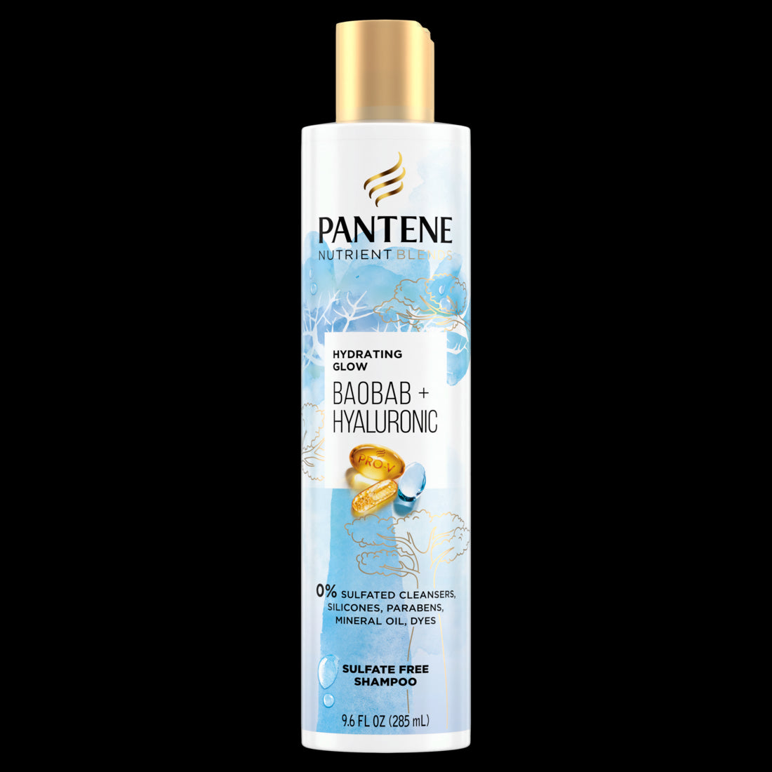 Pantene Nutrient Blends Hydrating Glow Baobab + Hyaluronic Sulfate Free Shampoo - 9.6oz/4pk