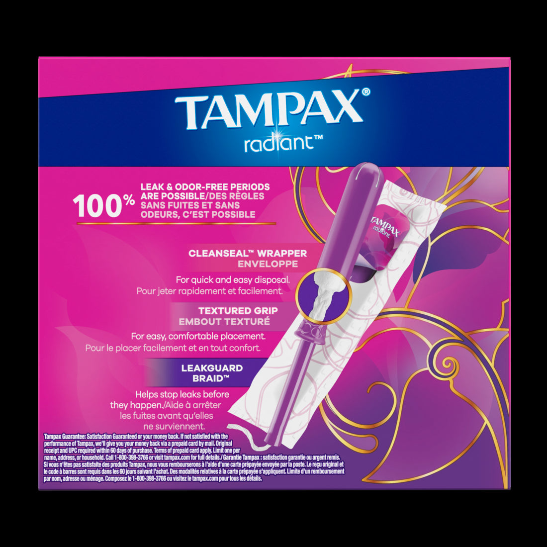 Tampax Radiant Tampons Duo Pack with LeakGuard Braid, Light/Regular Absorbency, Unscented - 26ct/6pk