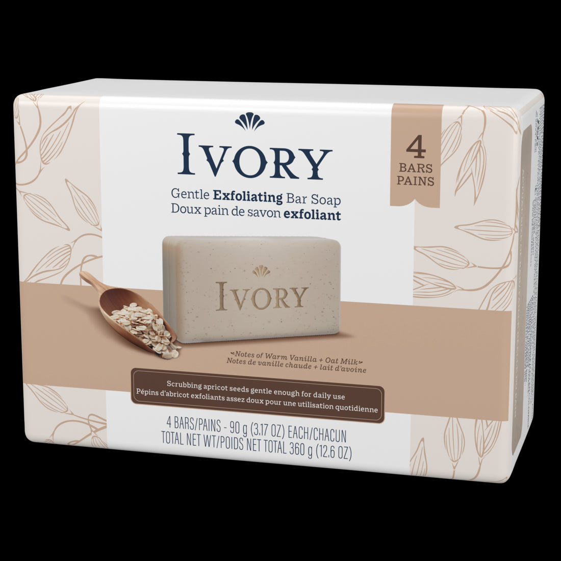 Ivory Gentle Exfoliating Bar Soap Notes of Warm Vanilla + Oat Milk - (4x3.17)oz/8pk