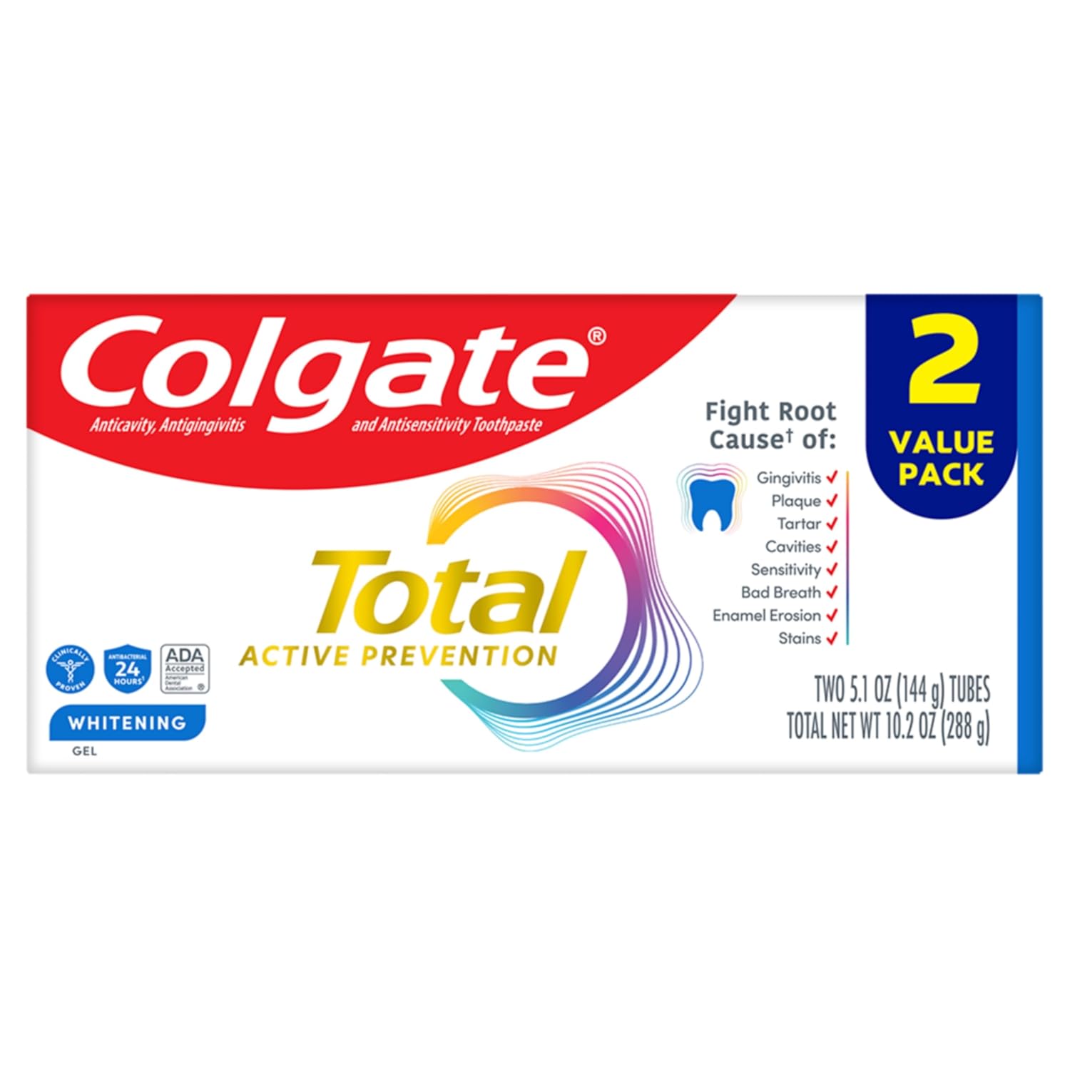 Colgate Total Toothpaste Whitening Gel - (2x5.1)oz/12pk