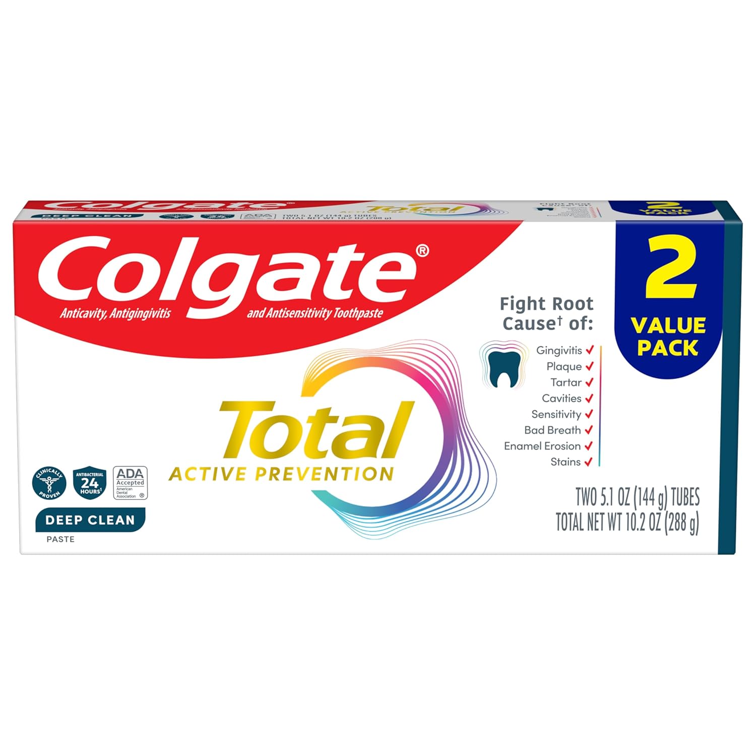 Colgate Total Toothpaste Deep Clean Paste - (2x5.1)oz/12pk