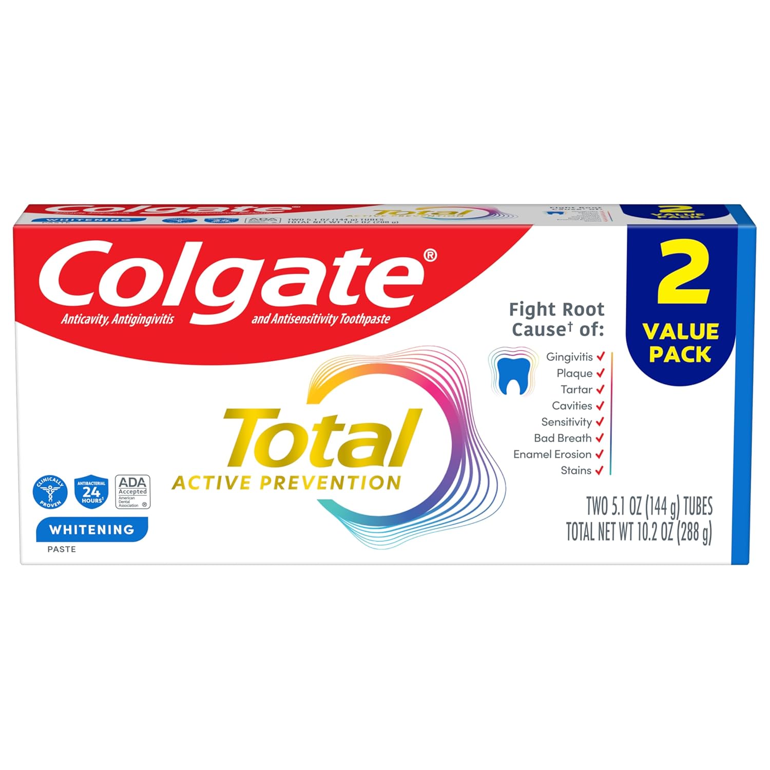 Colgate Total Toothpaste Whitening Paste - (2x5.1)oz/12pk