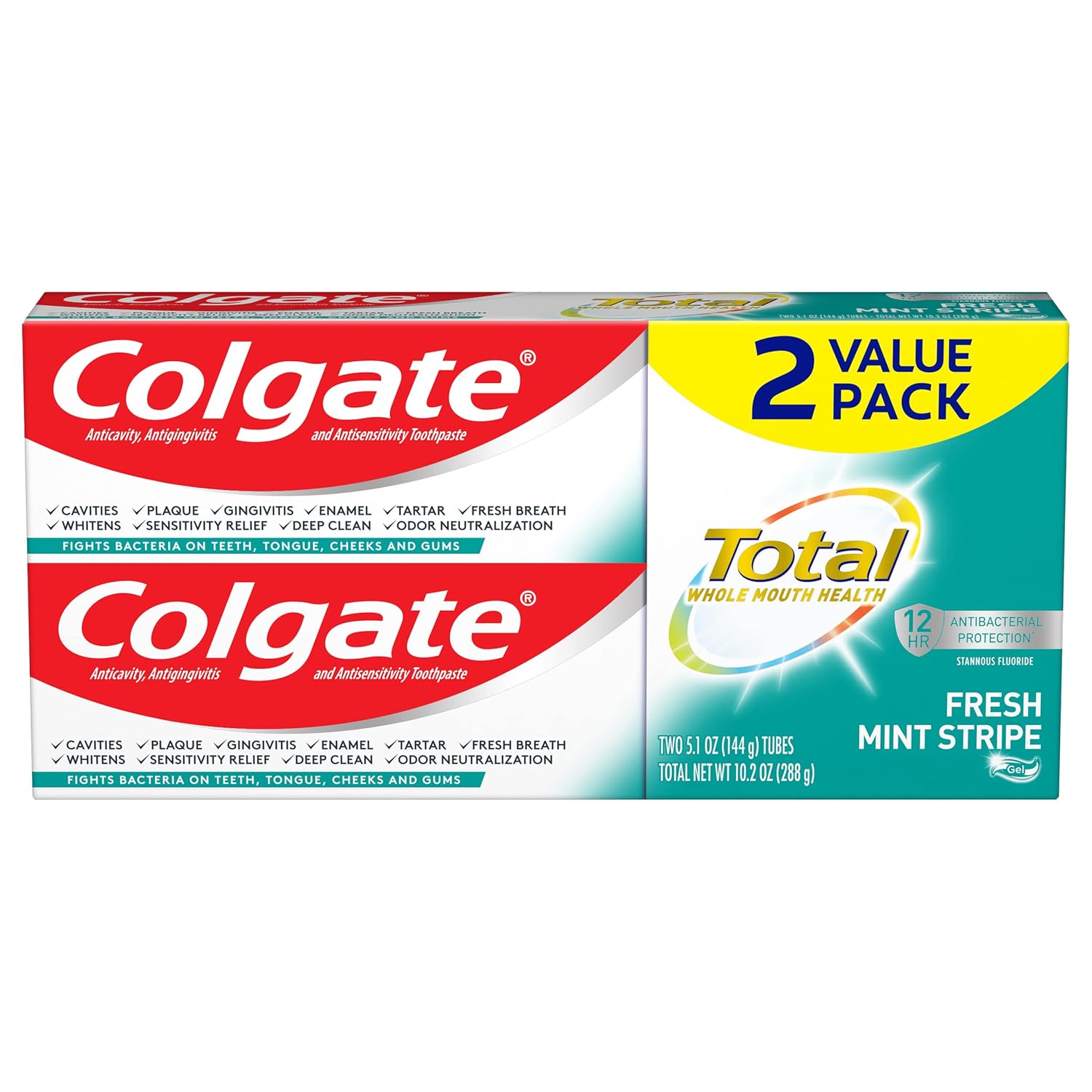 Colgate Total Toothpaste Fresh Mint Stripe Gel - (2x5.1)oz/12pk