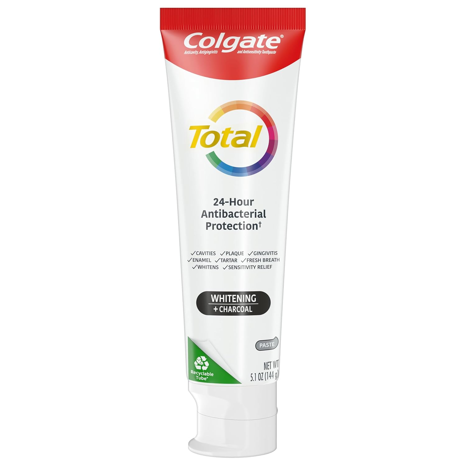 Colgate Total Toothpaste Whitening + Charcoal Paste - (2x5.1)oz/12pk