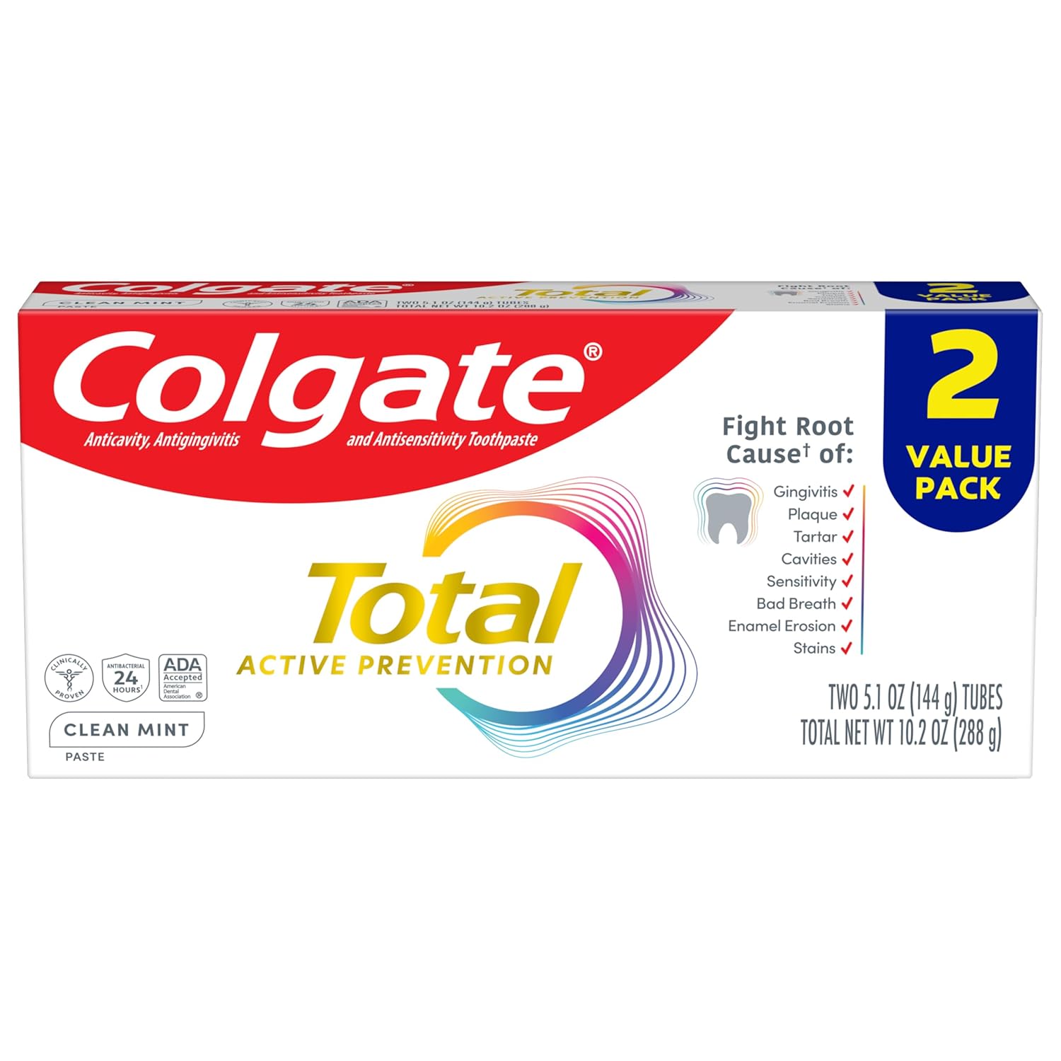 Colgate Total Toothpaste Clean Mint Paste - (2x5.1)oz/12pk