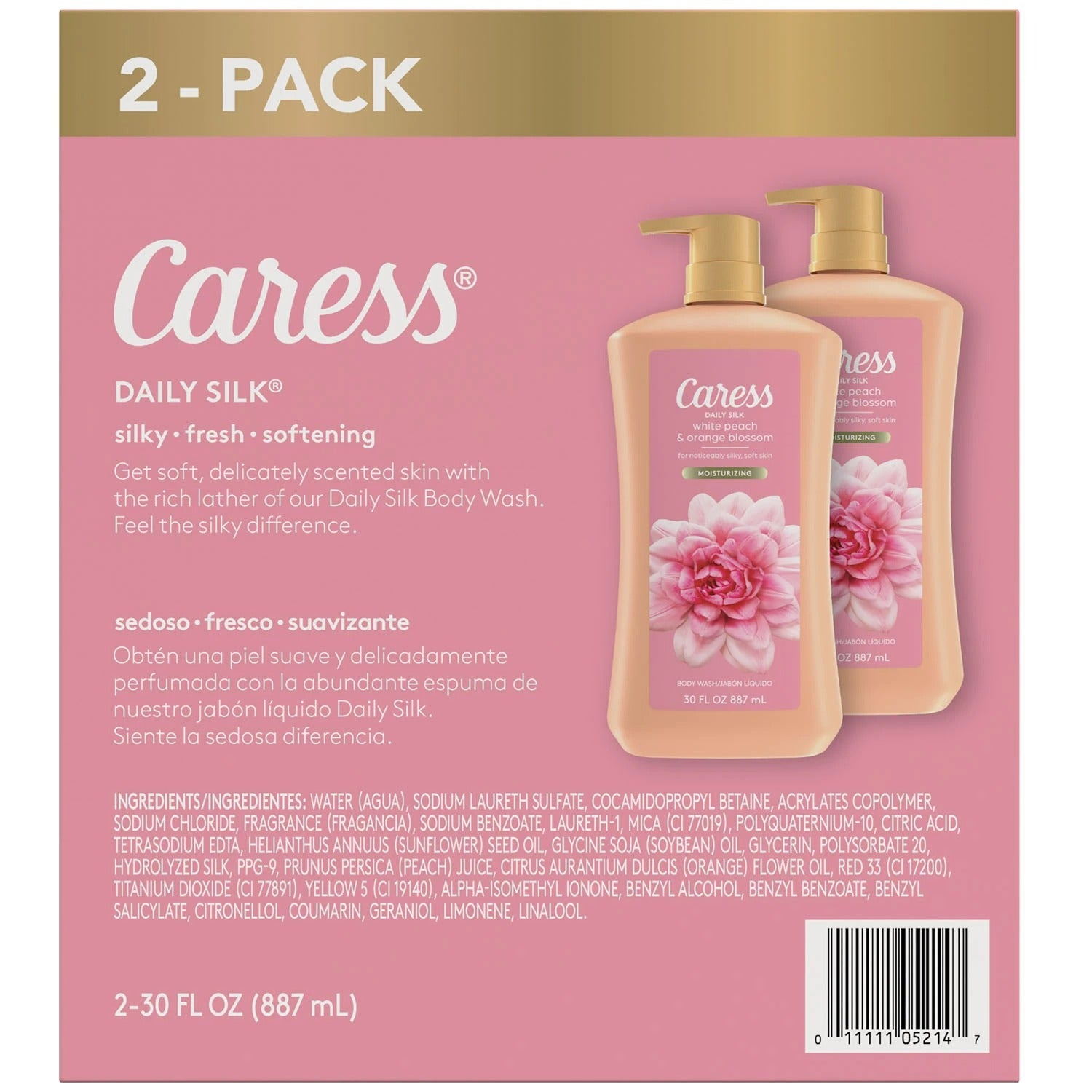 Caress Daily Silk Hydrating Body Wash White Peach & Orange Blossom - (2x30)oz/1pk