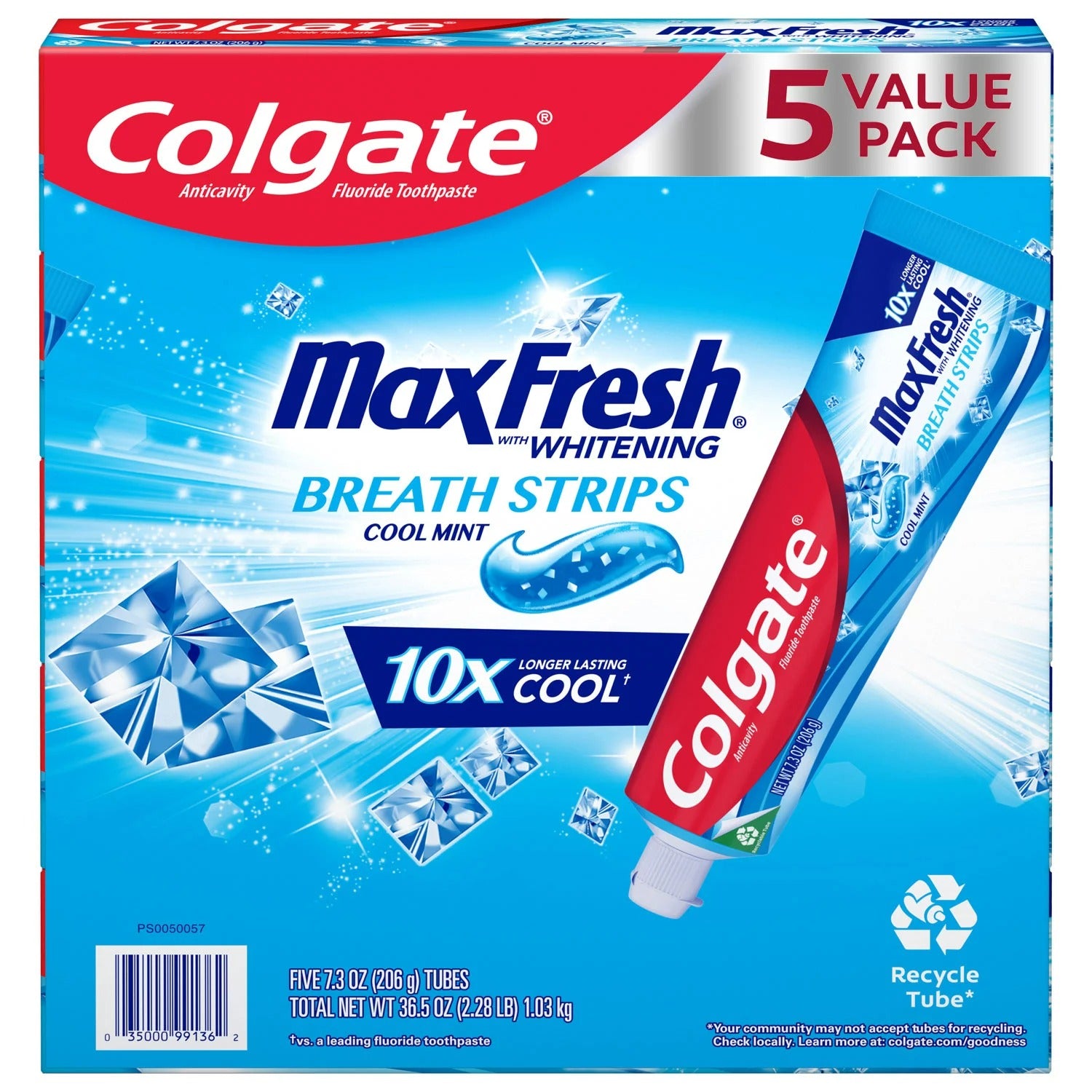 Colgate MaxFresh Toothpaste with Mini Breath Strips Cool Mint - (5x7.3)oz/1pk