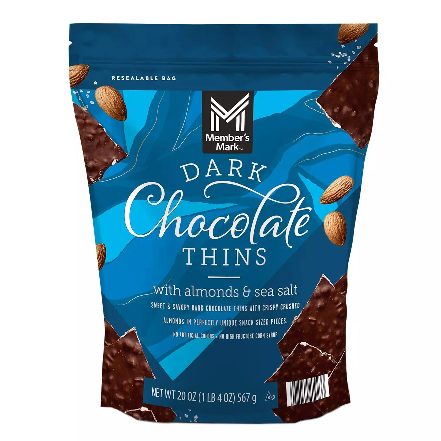 Member's Mark Dark Chocolate Thins with Almonds & Sea Salt - 20oz/1pk