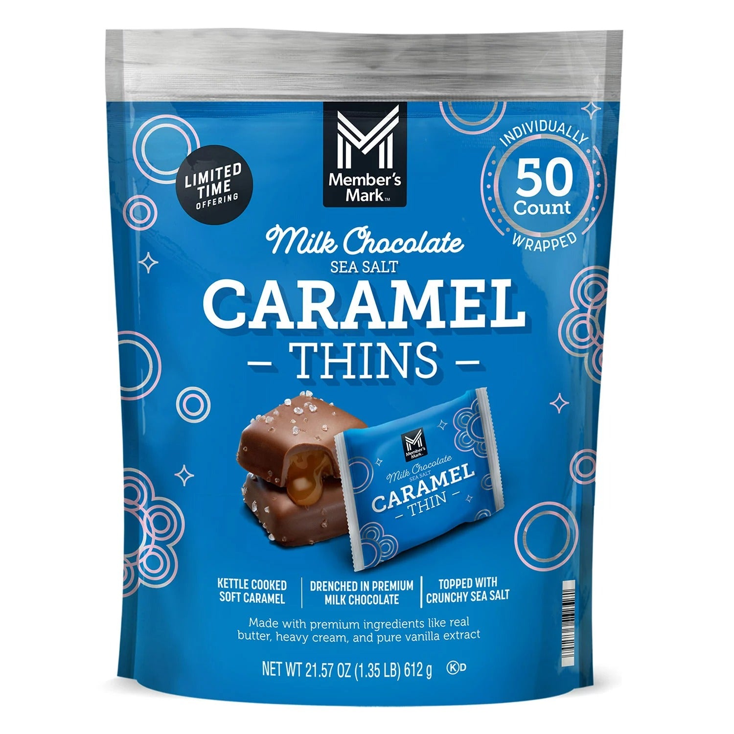 Member's Mark Milk Chocolate Sea Salt Caramel Thins - 21.57oz/1pk