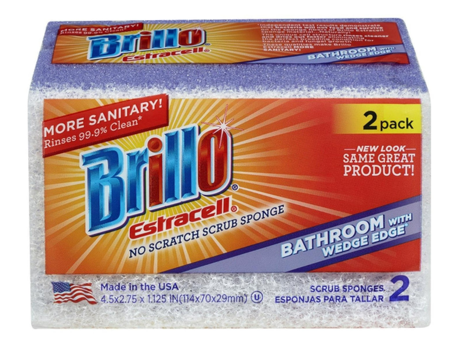 BRILLO ESTRACELL SCRUB SPONGES Brillo Estracell No-Scratch Wedge Edge Bathroom Scrub Sponge - 2ct/12pk
