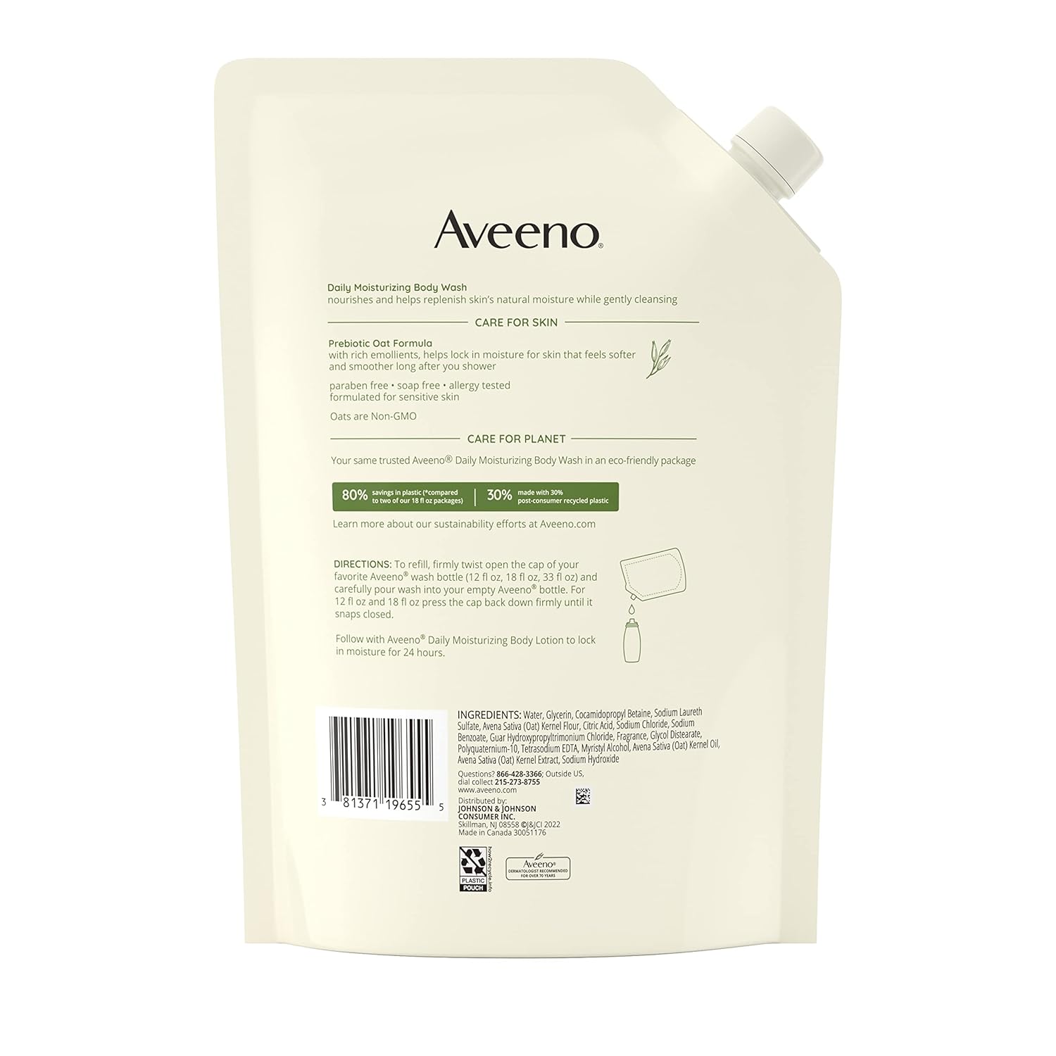 Aveeno Daily Moisturizing Body Wash Dry Skin Lightly Scented Refill - 36oz/3pk