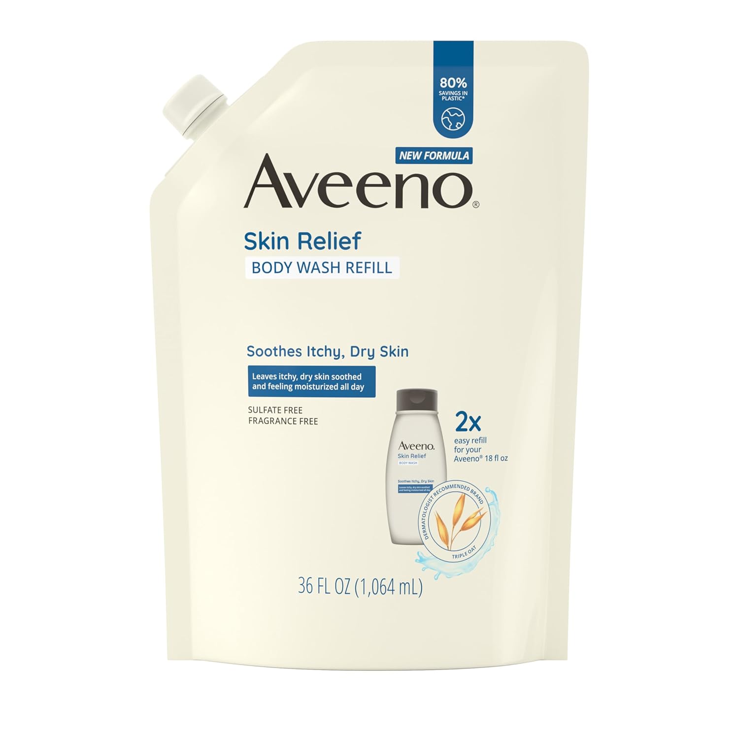 Aveeno Skin Relief Body Wash Itchy Dry Skin Fragrance Free Refill - 36oz/3pk