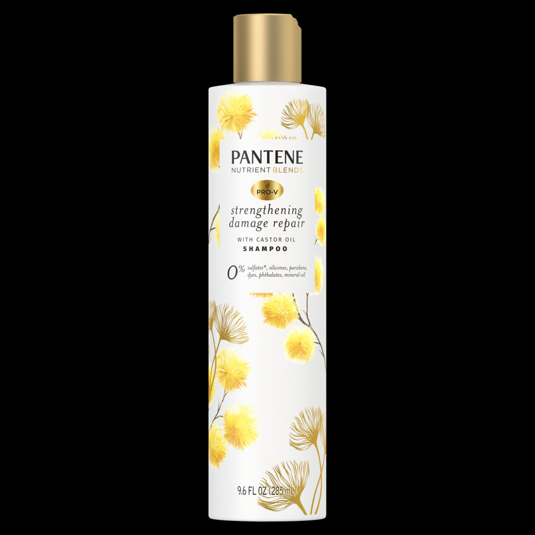 Pantene Sulfate Free Shampoo Hair Strengthening Anti Frizz Damage Repair Shampoo with Castor Oil Nutrient Blends - 9.6oz/4pk