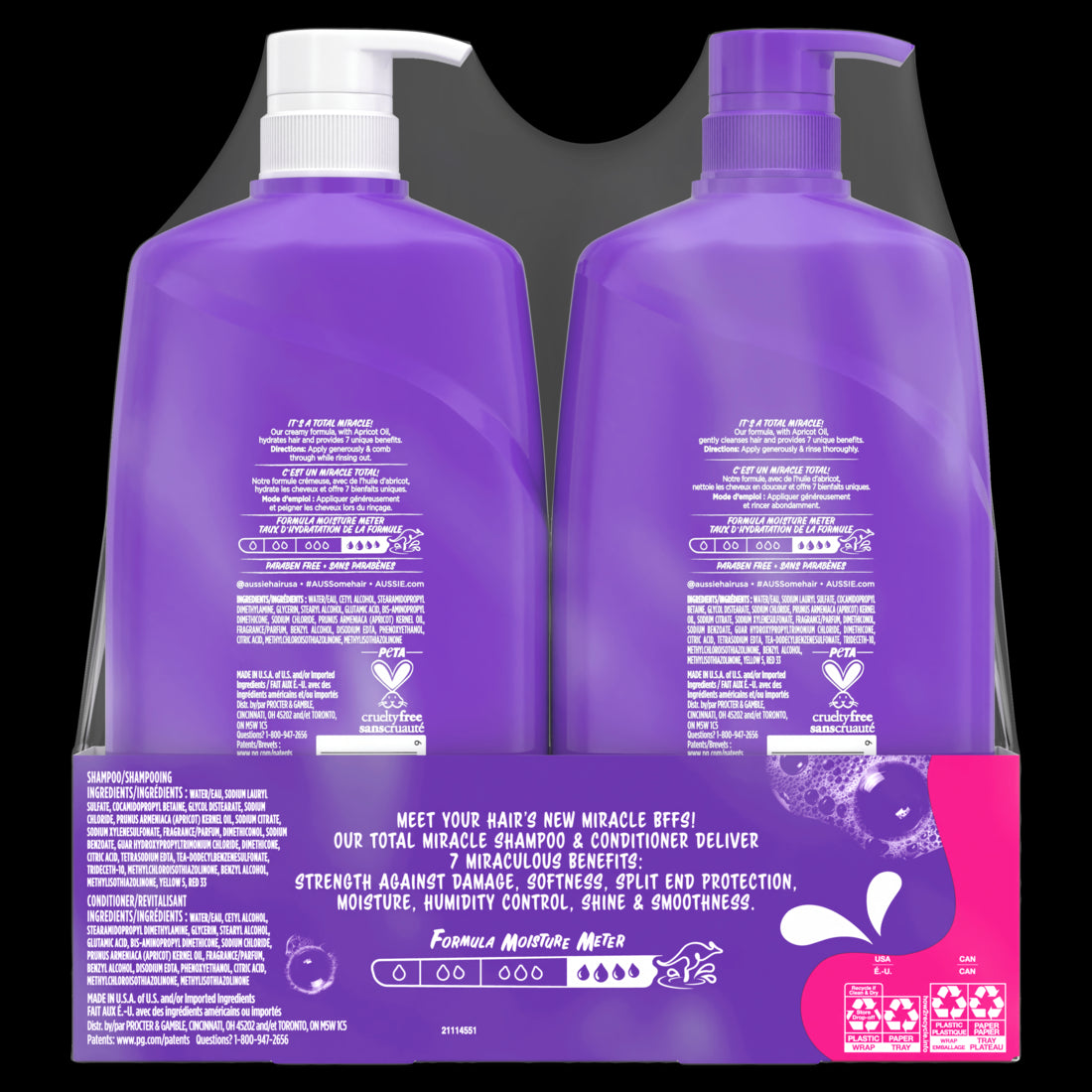 Aussie Total Miracle Shampoo and Conditioner Pump Bottle Dual Pack - 2 x 26.2oz/4pk