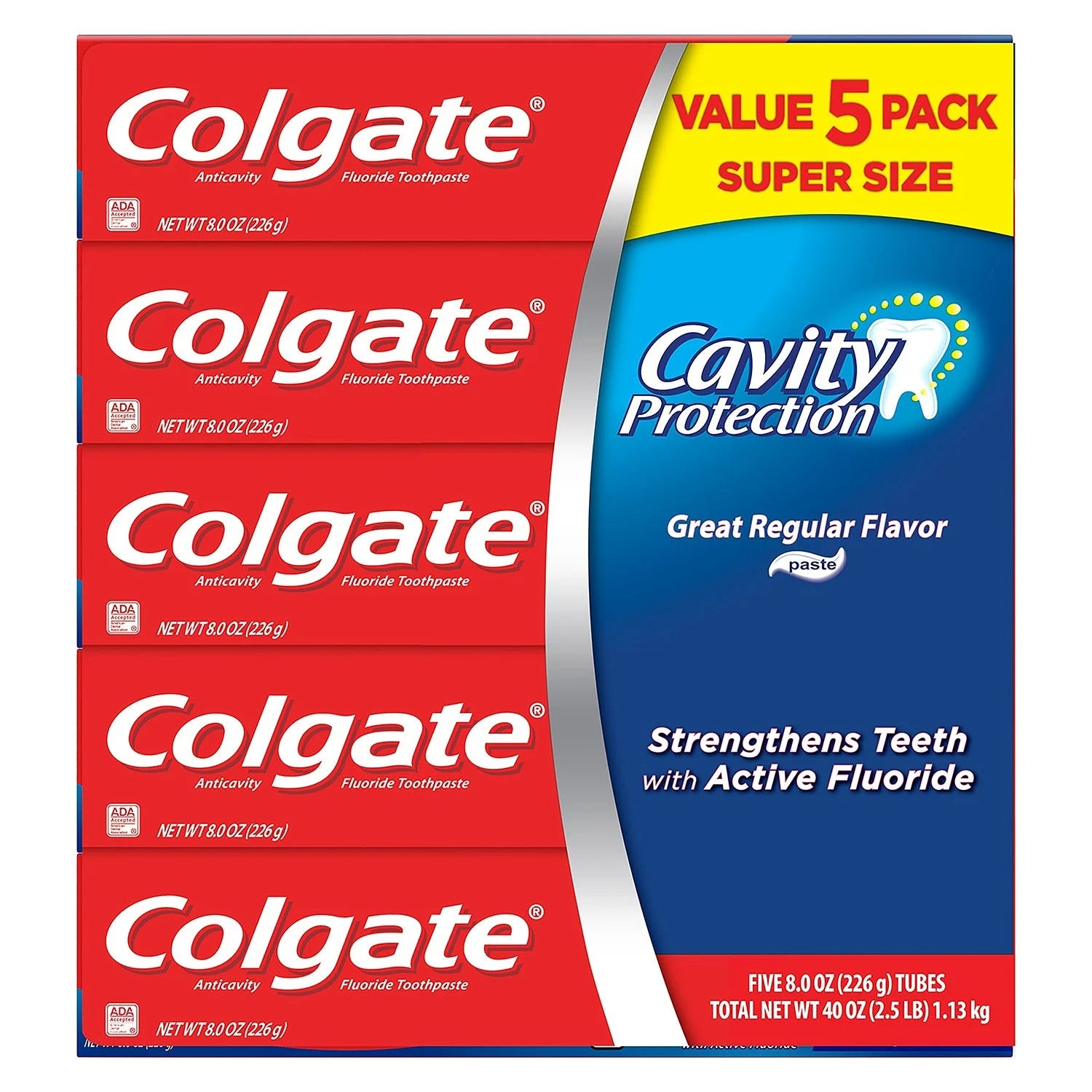 Colgate Cavity Protection Toothpaste with Fluoride Regular Flavor - 8oz/5pk