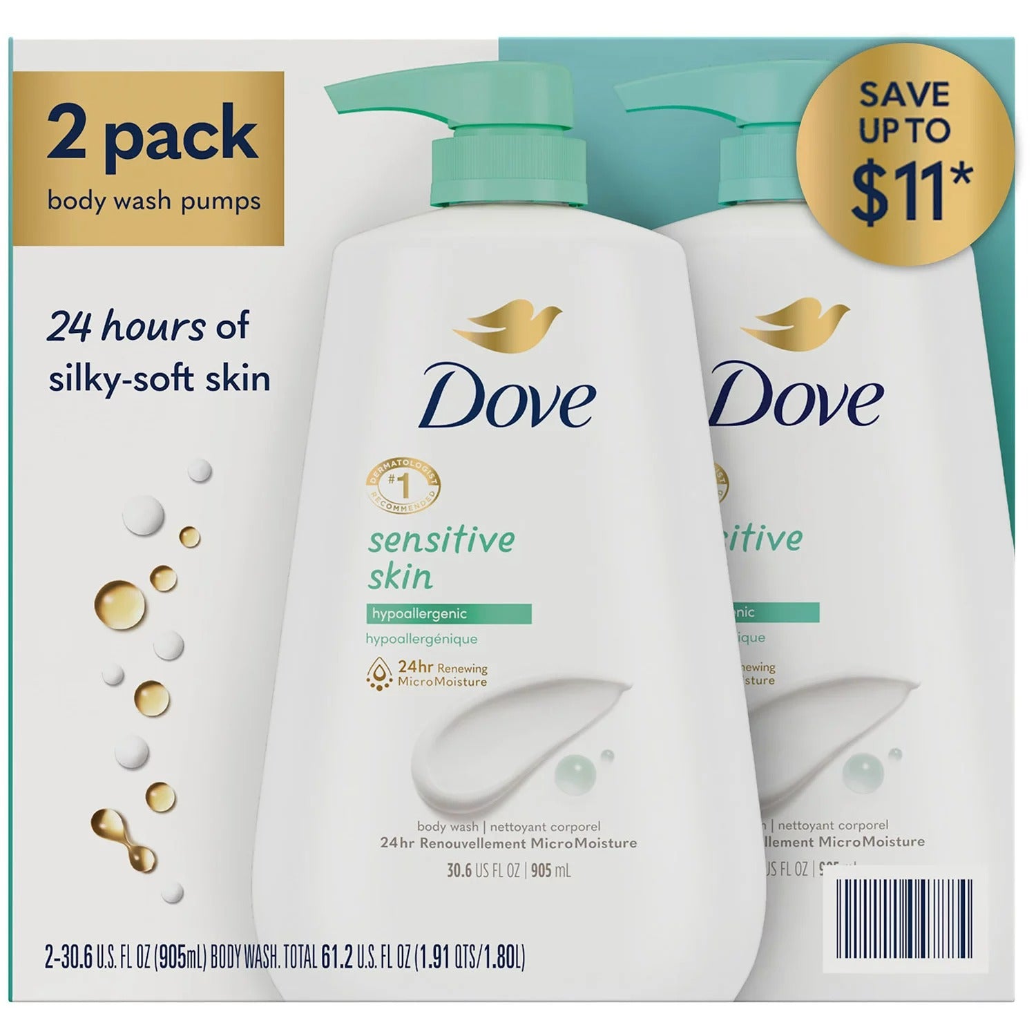 Dove Sensitive Skin Hypoallergenic Body Wash - 30.6oz/2pk