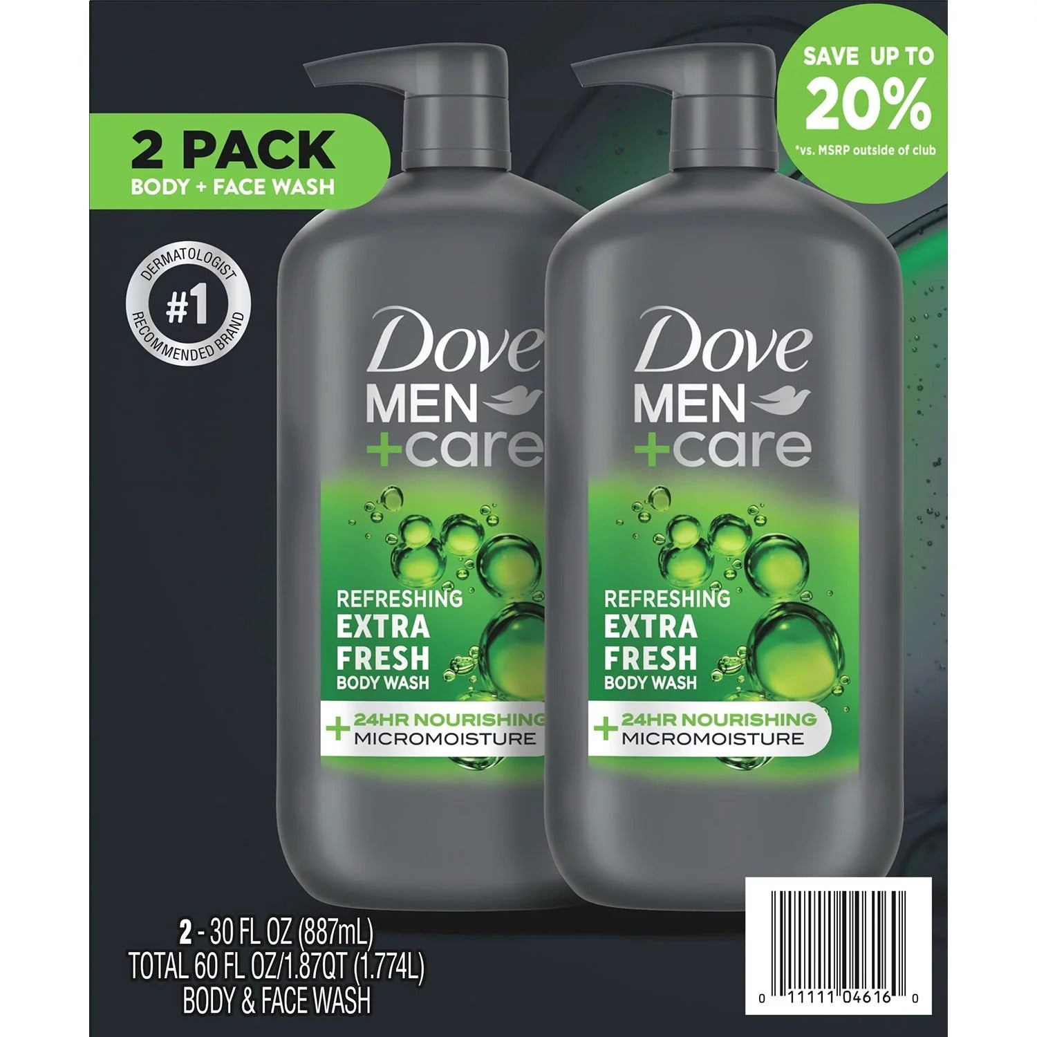 Dove Men+Care Extra Fresh Body and Face Wash - 30oz/2pk