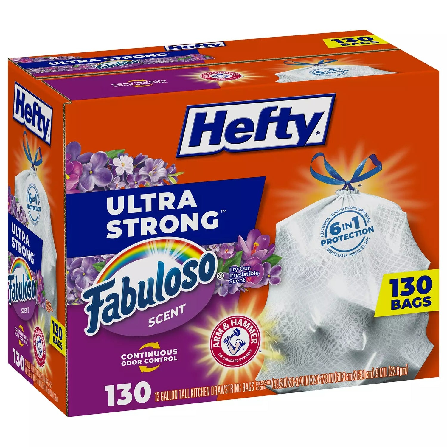 Hefty Ultra Strong Kitchen Drawstring Trash Bags Fabuloso Scent 13 gal - 130ct/1pk