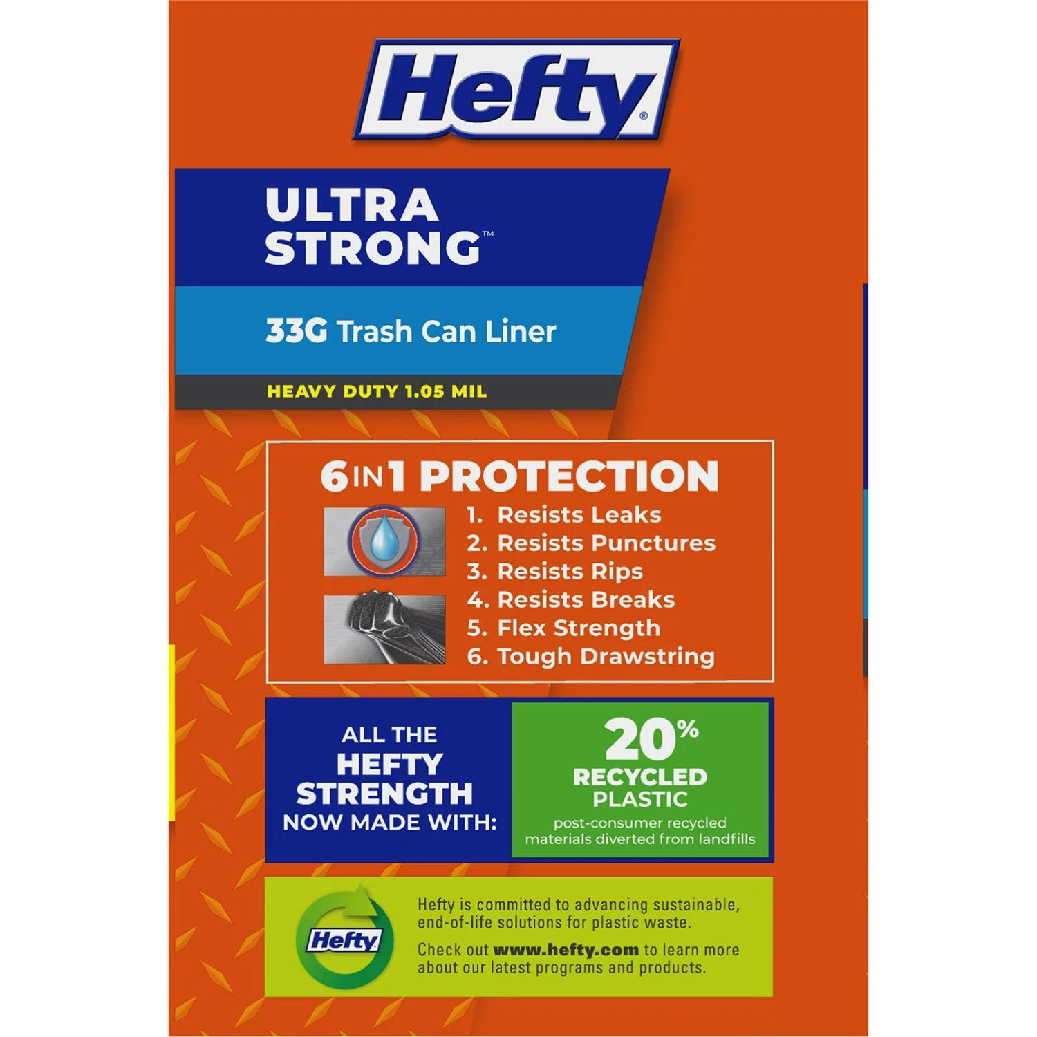 Hefty Ultra Strong Drawstring Trash Bags, Unscented 33 gal - 90ct/1pk