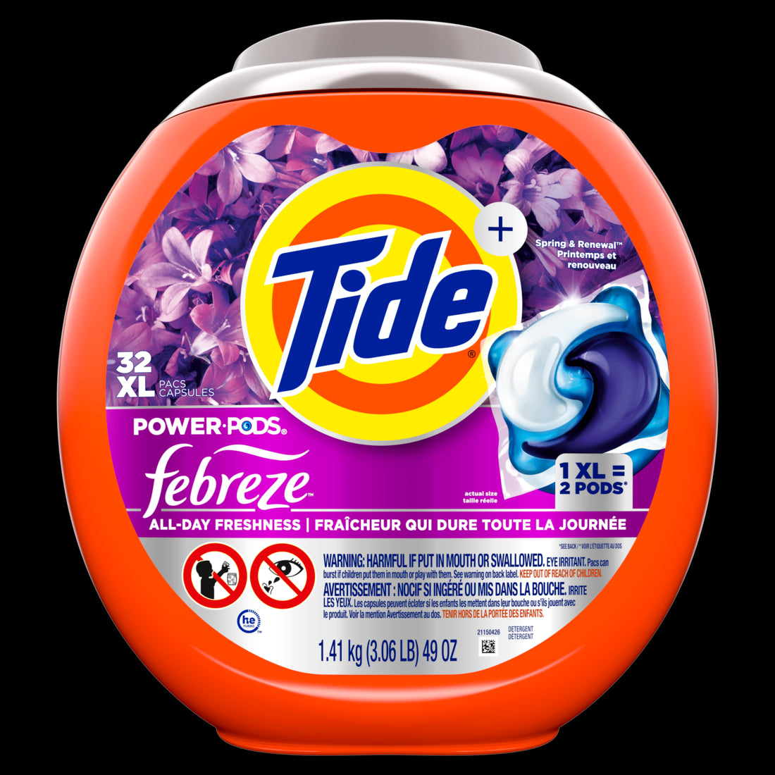Tide Power Pods with Febreze Laundry Detergent Pacs Spring & Renewal Scent All-Day Freshness - 32ct/4pk