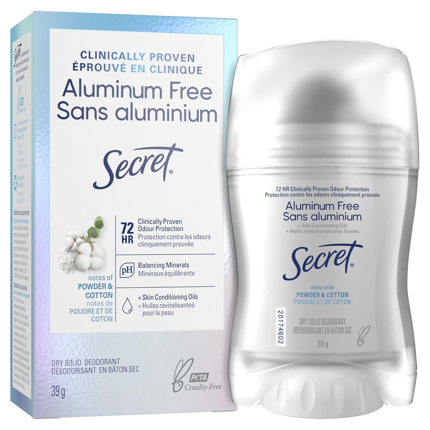 Secret Clinically Proven Aluminum Free Deodorant for Women Powder Cotton - 1.4oz/12pk