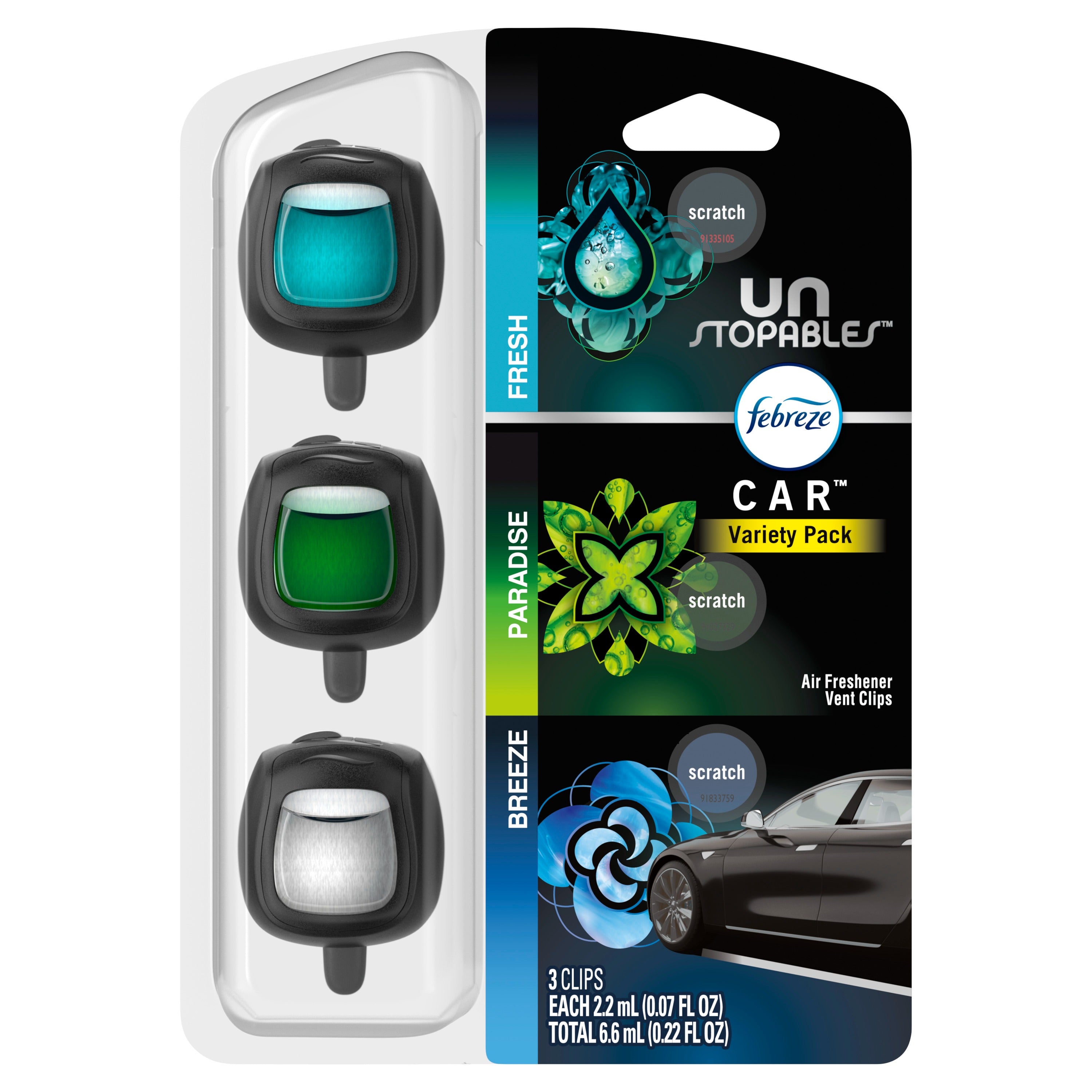 Febreze Car Air Freshener Unstopables Scents Variety Pack Car Vent Clip - (3*0.07)oz/8pk