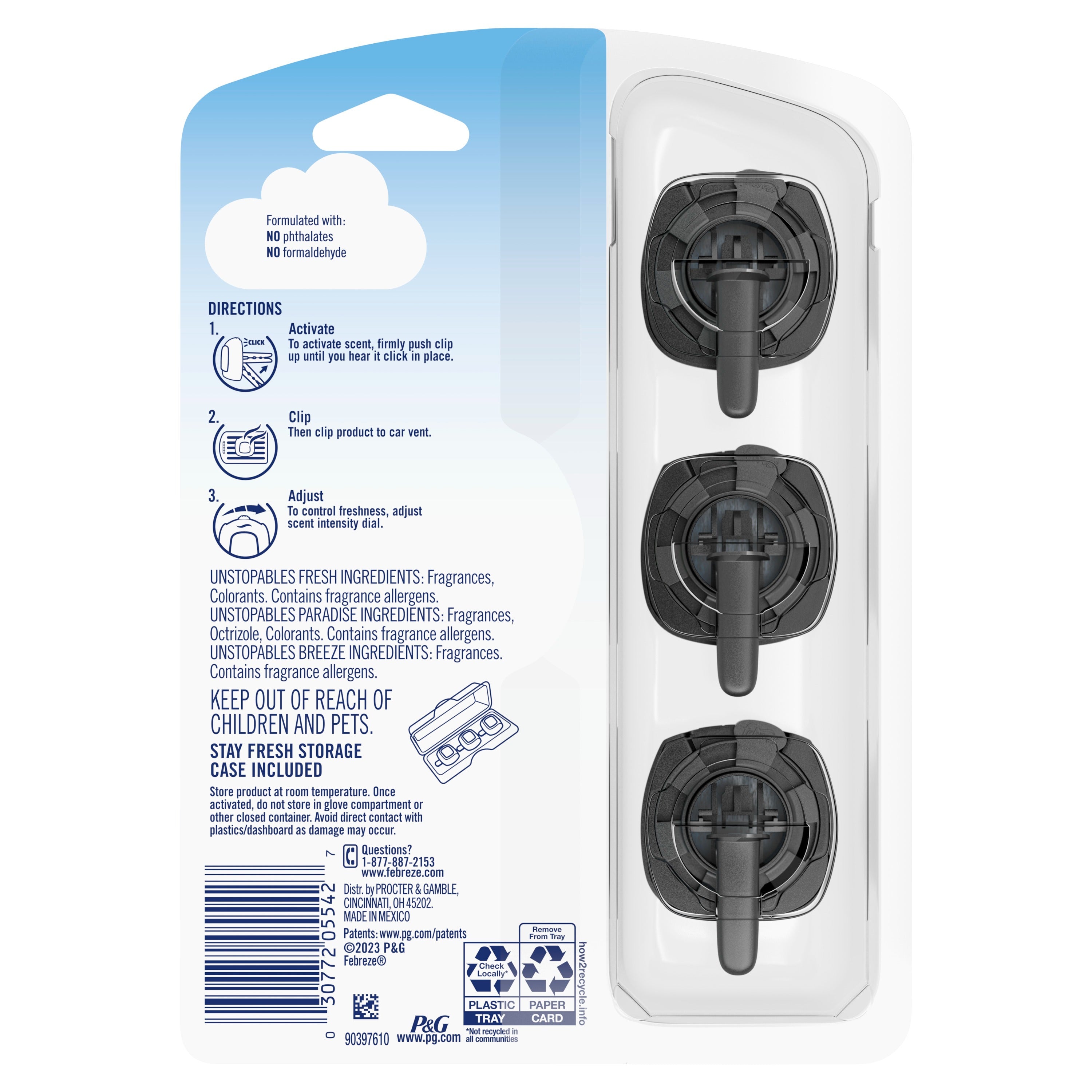 Febreze Car Air Freshener Unstopables Scents Variety Pack Car Vent Clip - (3*0.07)oz/8pk