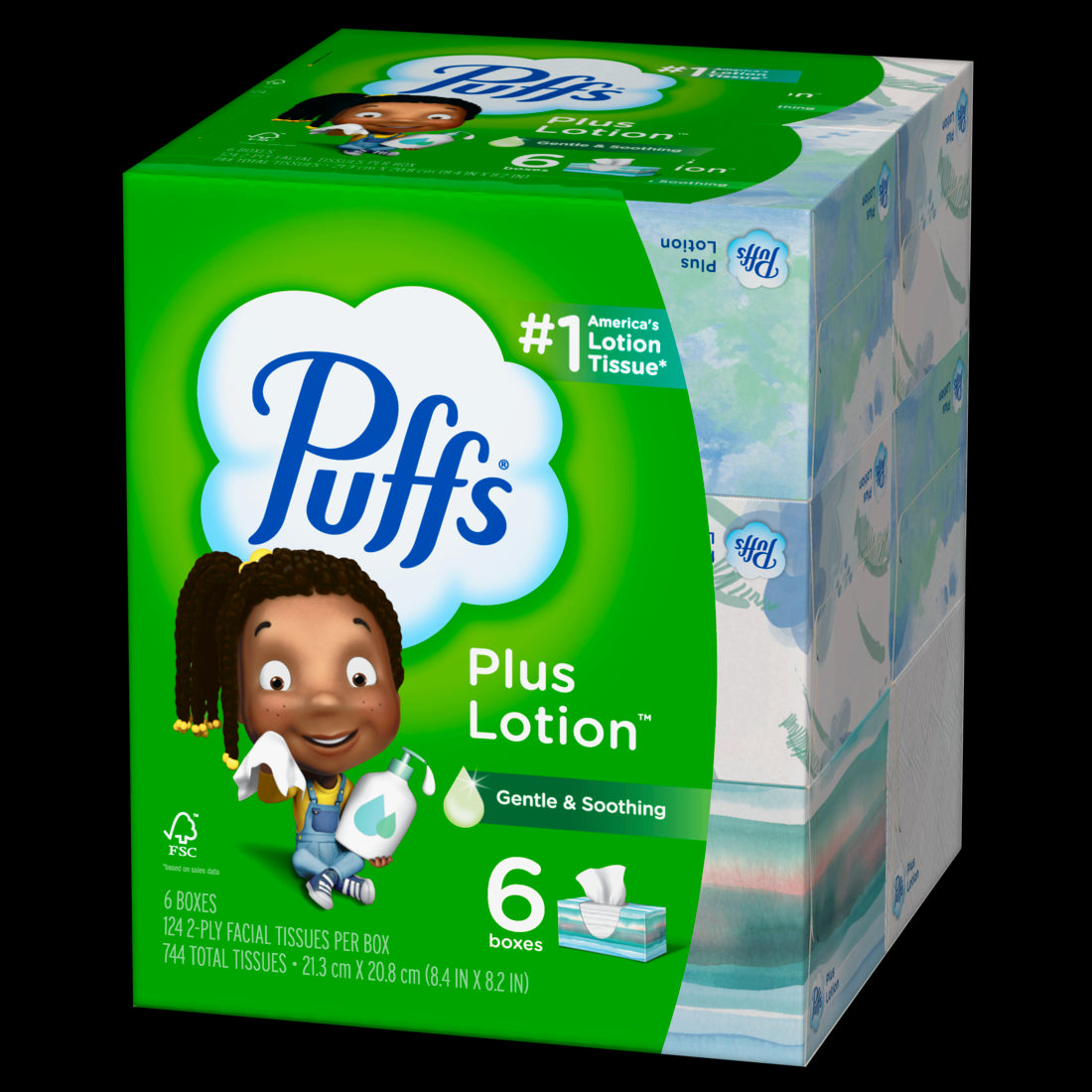 Puffs Plus Lotion Facial Tissue Family Boxes - (6x124)ct/4pk