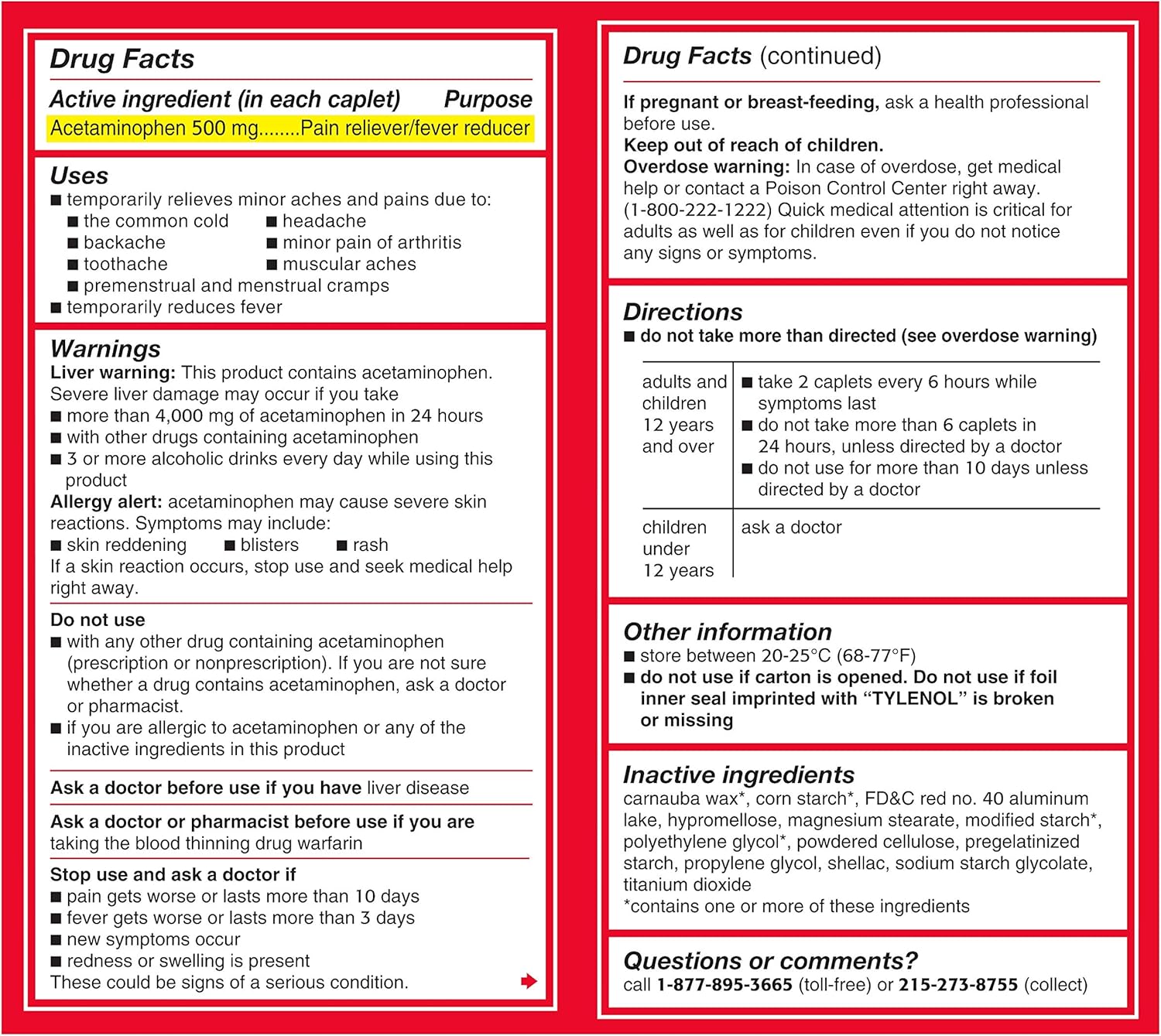 Tylenol 8 Hr Muscle Aches & Pain Pain Reliever Fever Reducer Caplets - 24ct/6pk