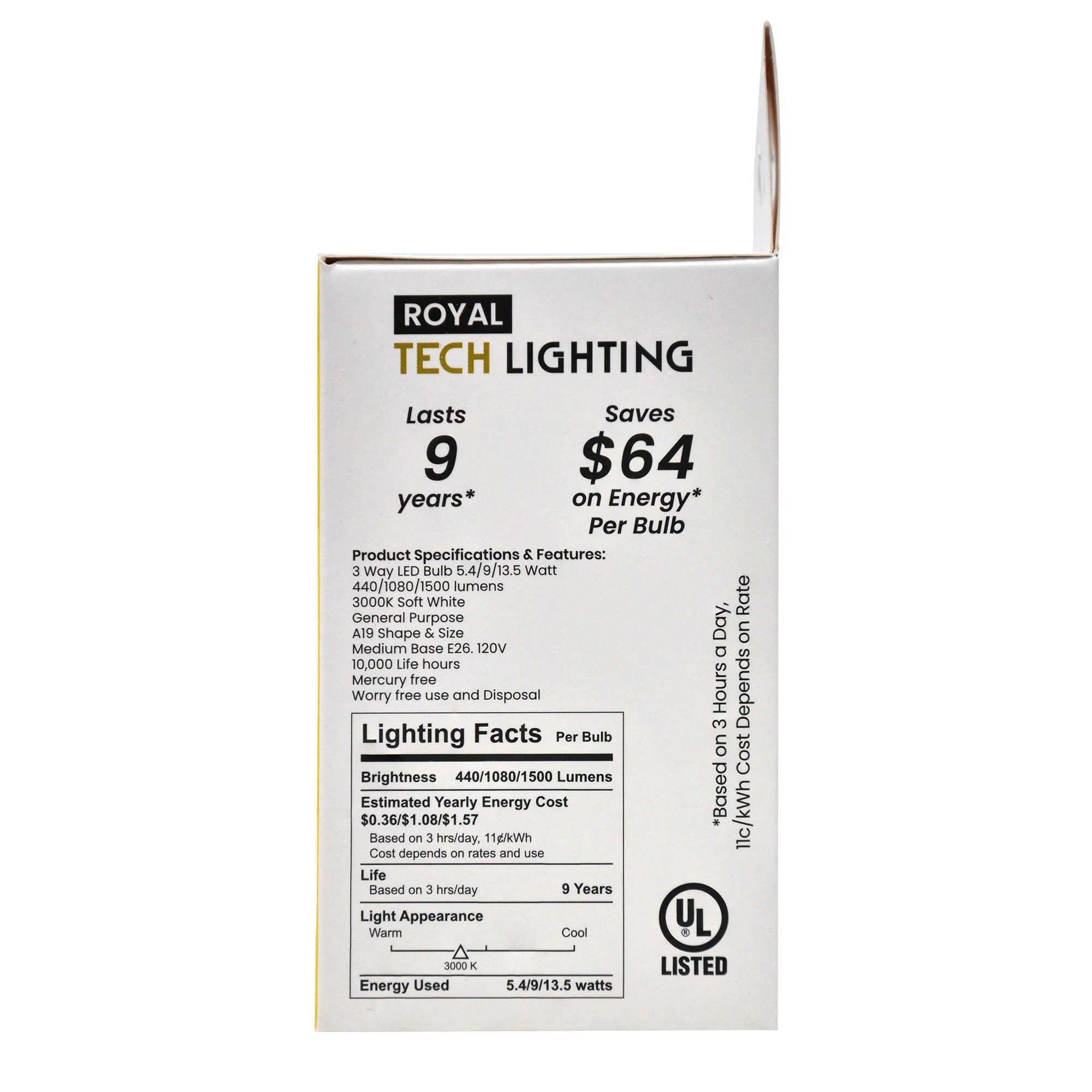 Royal Tech Lightning LED 3 Way Soft White 5.4/9/13.5W (30/70/100W replacement) - 1ct/6pk