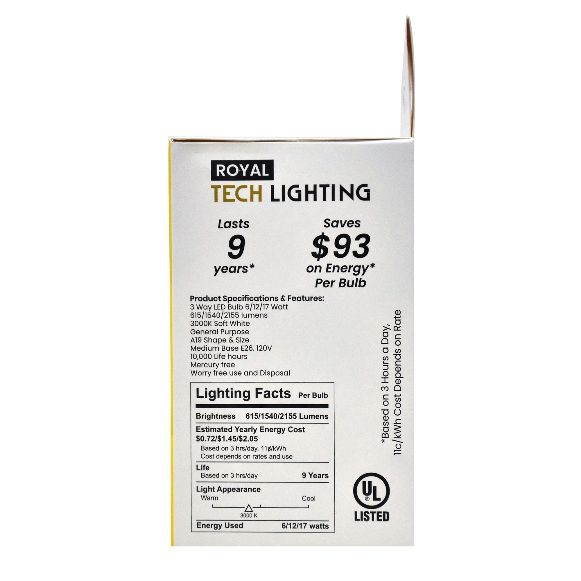 Royal Tech Lightning LED 3 Way Soft White 6/12/17W (50/100/150W replacement) - 1ct/6pk