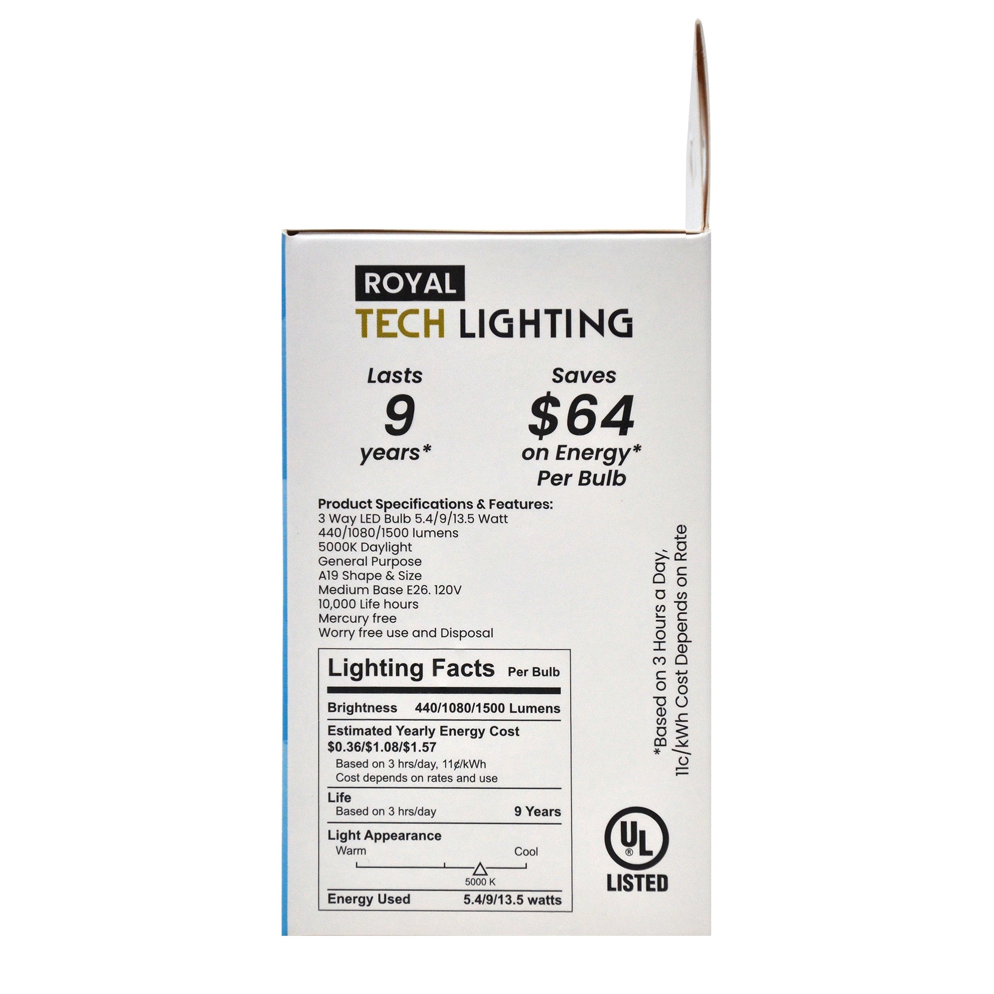 Royal Tech Lightning LED 3 Way Daylight 5.4/9/13.5W (30/70/100W replacement) - 1ct/6pk