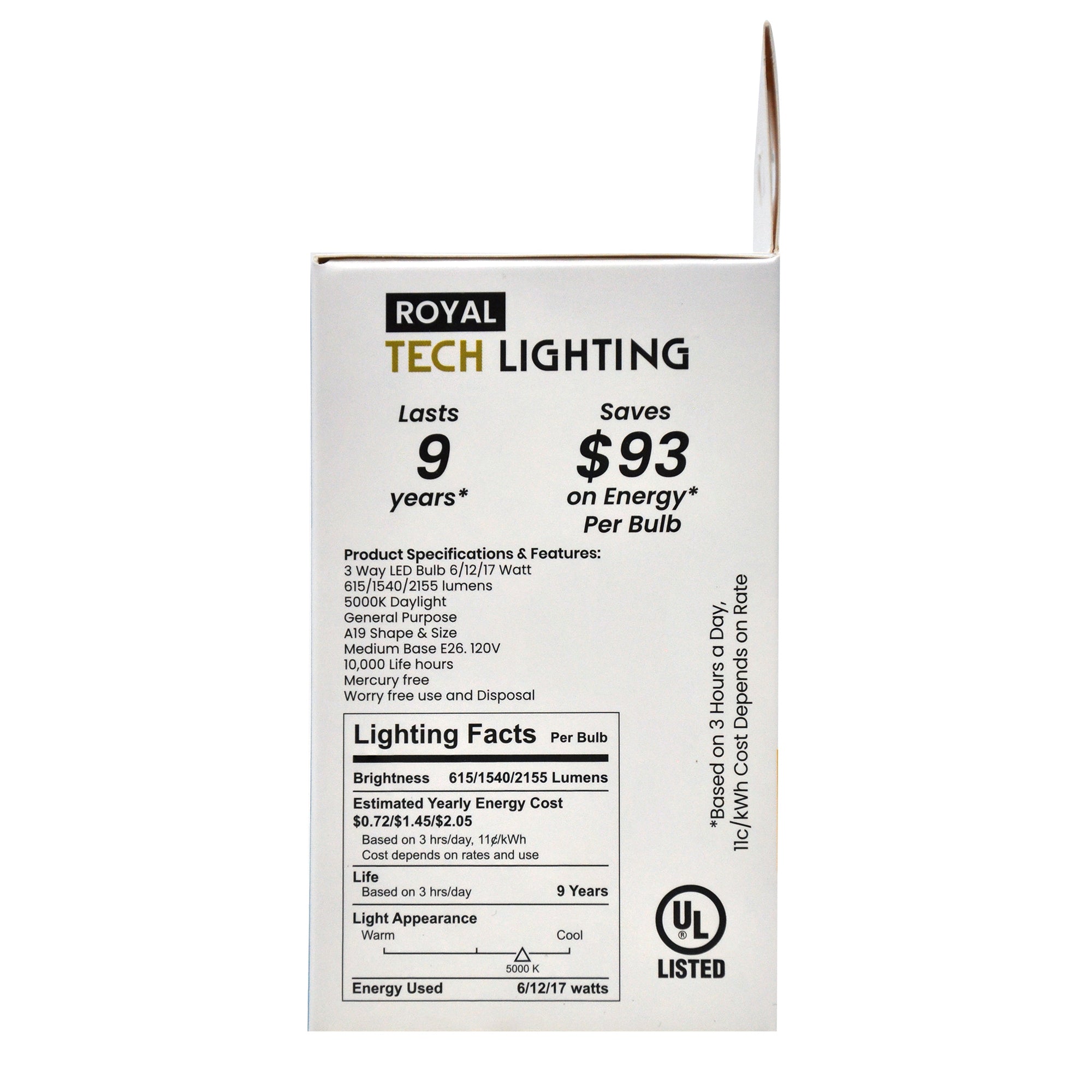 Royal Tech Lightning LED 3 Way Daylight 6/12/17W (50/100/150W replacement) - 1ct/6pk