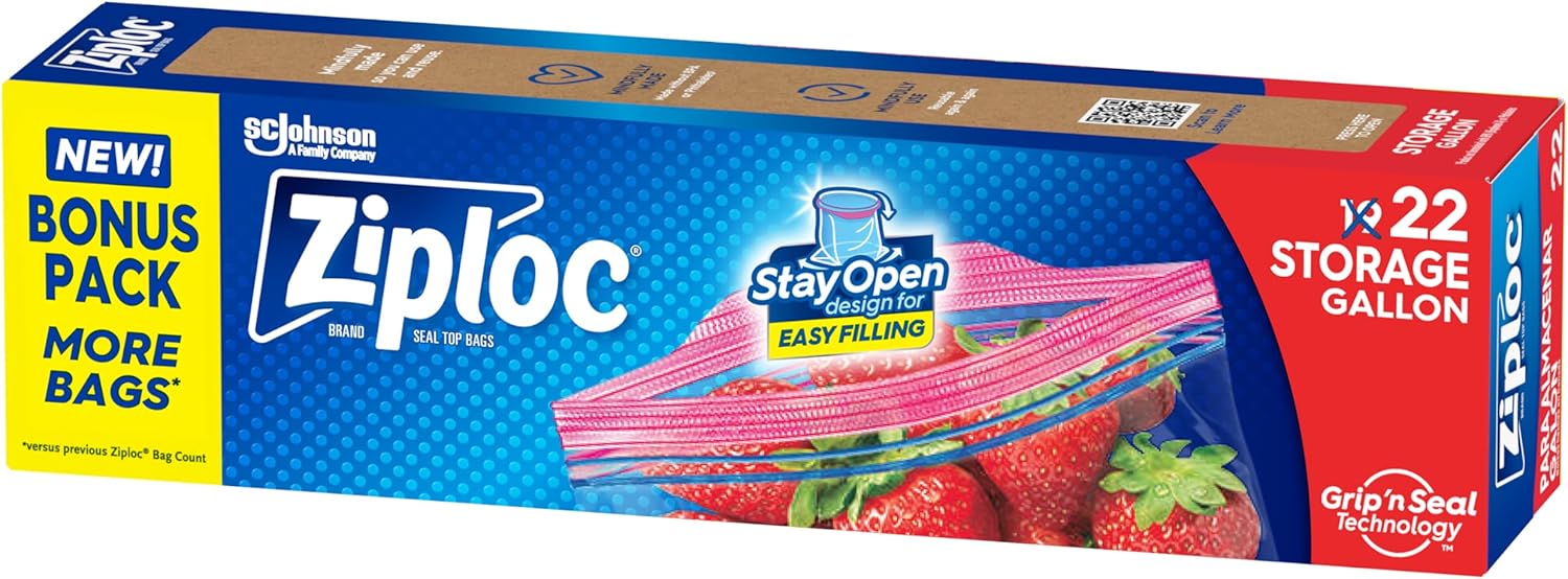 Ziploc Stay Open Storage Bag Gallon - 22ct/12pk