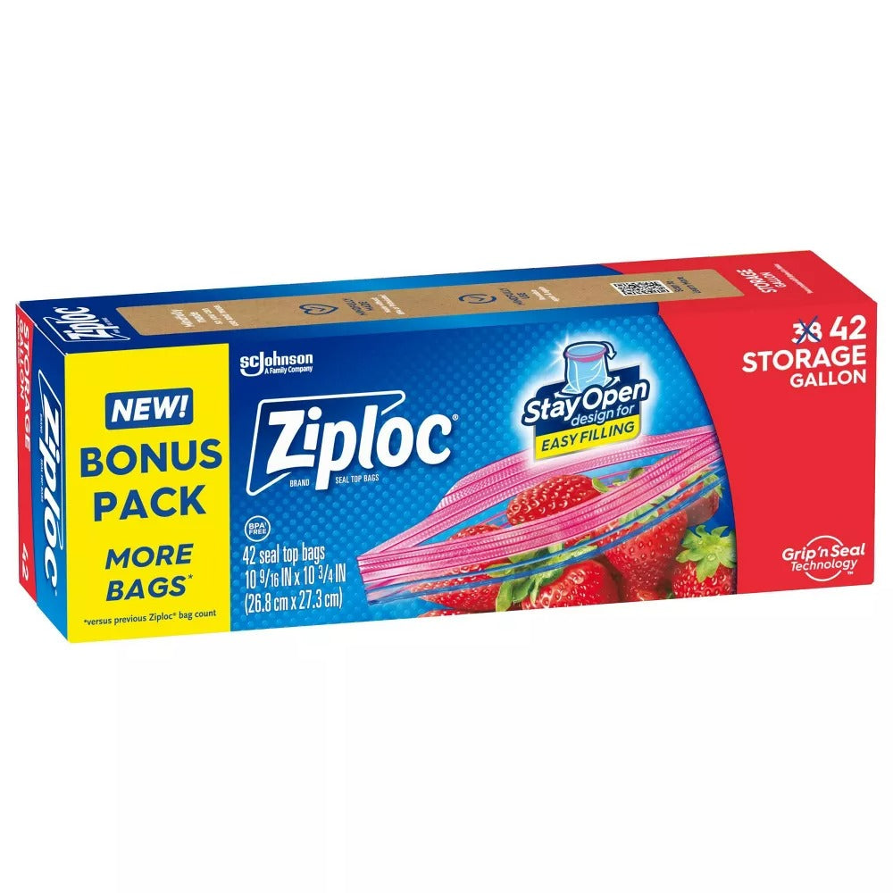 Ziploc Stay Open Storage Bag Gallon - 42ct/9pk
