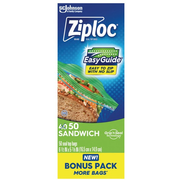 Ziploc Easy Guide Sandwich Bag - 50ct/12pk