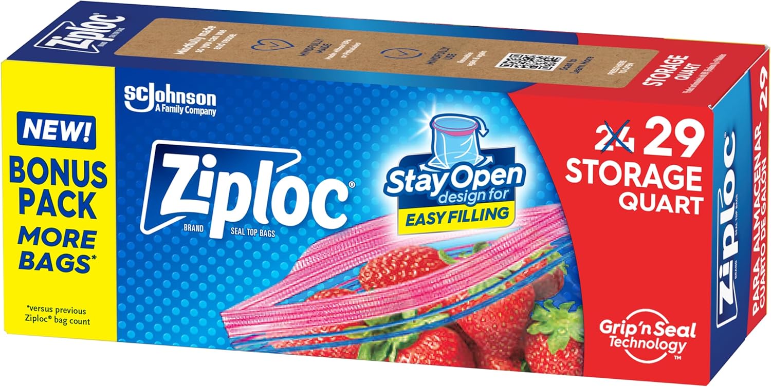 Ziploc Stay Open Storage Bag Quart - 29ct/12pk
