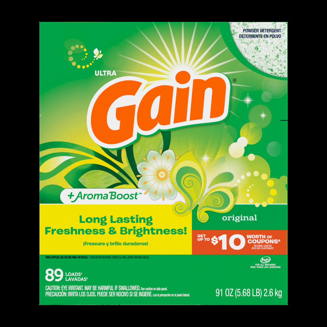 Gain Powder Laundry Detergent for Regular and HE Washers Original Scent 89 loads - 91oz/3pk