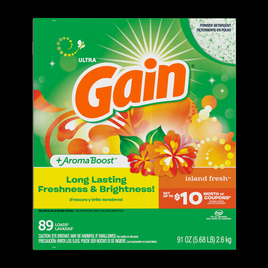 Gain Powder Laundry Detergent for Regular and HE Washers Island Fresh Scent 89 loads - 91oz/3pk