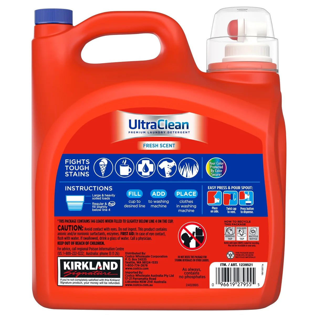 Kirkland Signature Ultra Clean HE Liquid Laundry Detergent 146 loads - 194oz/1pk