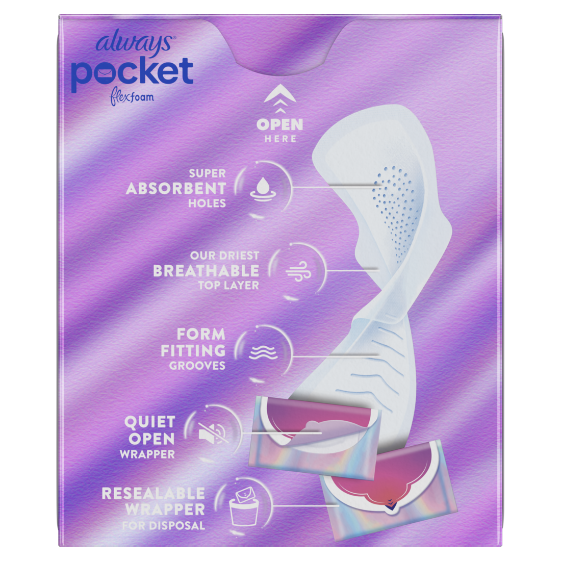 Always Pocket Always Pocket Feminine Pads with FlexFoam Size 1 Regular with Wings Un