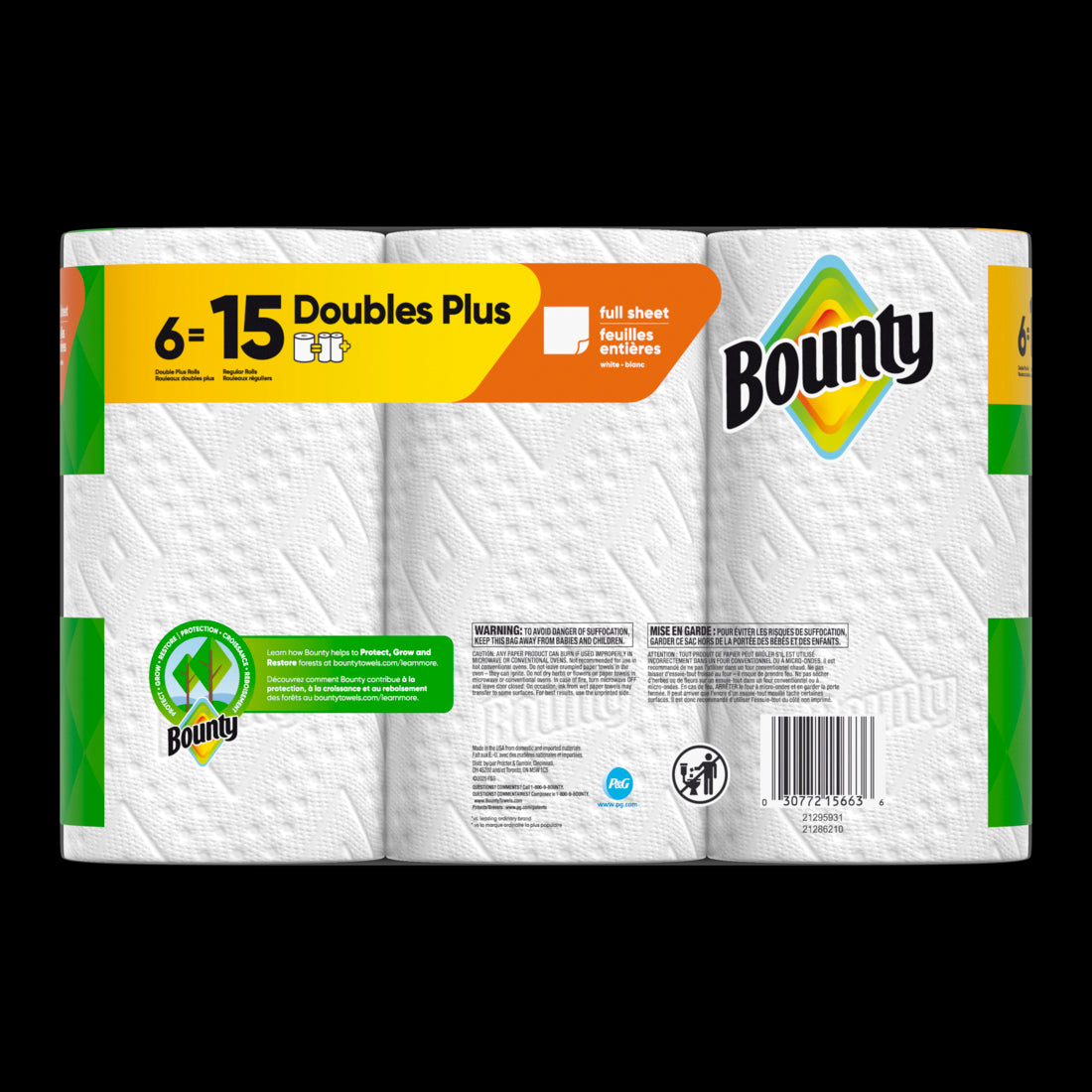 Bounty Paper Towels Full Sheet White Double Plus Rolls - (6x63)ct/1pk