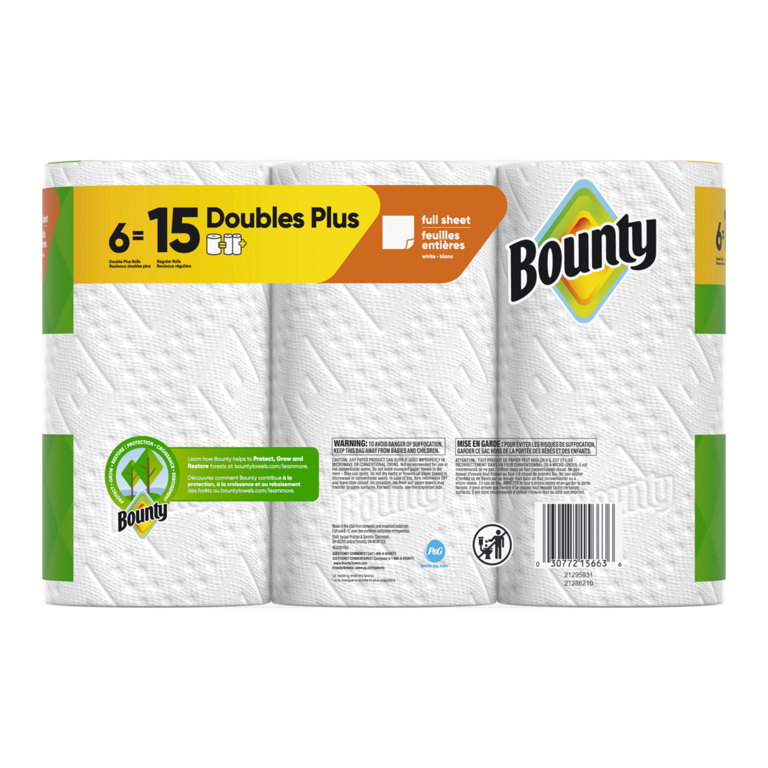 Bounty Paper Towels Full Sheet White Double Plus Rolls - (6x63)ct/1pk