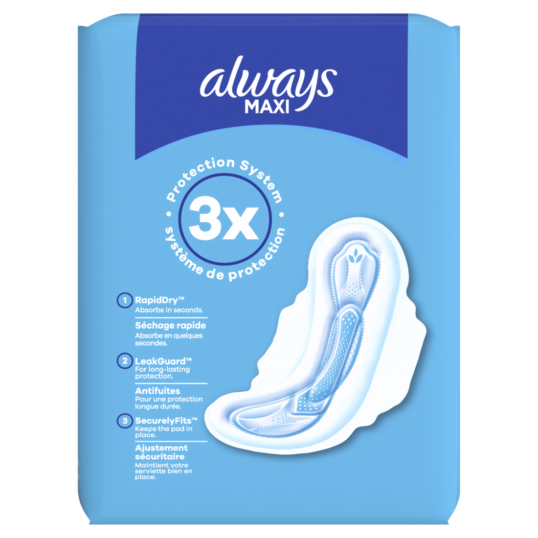 Always Maxi Feminine Pads With Wings For Women Size 2 Long Super Absorbency Unscented - 18ct/8pk