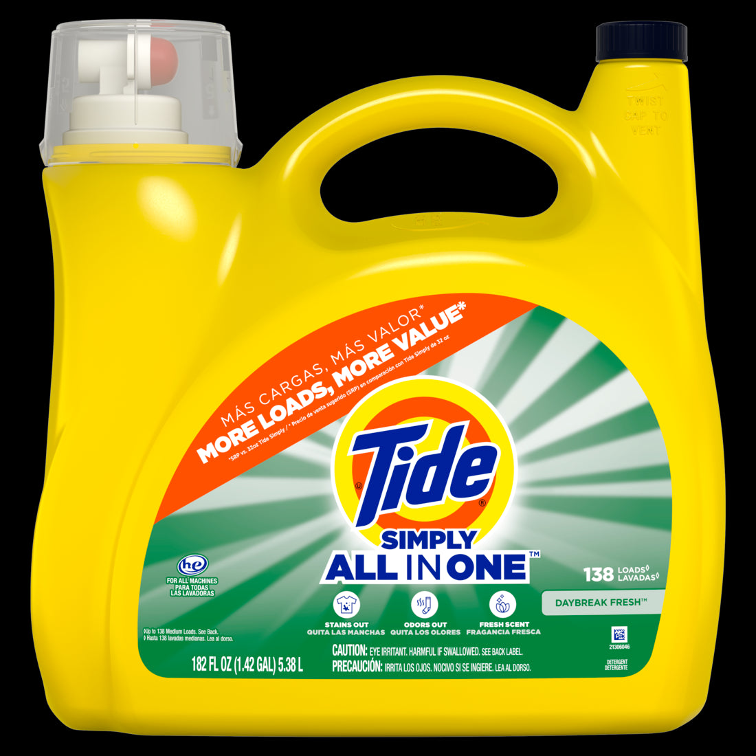 Tide Simply All-In-One Liquid Laundry Detergent Daybreak Fresh Scent 138 Loads - 182oz/2pk