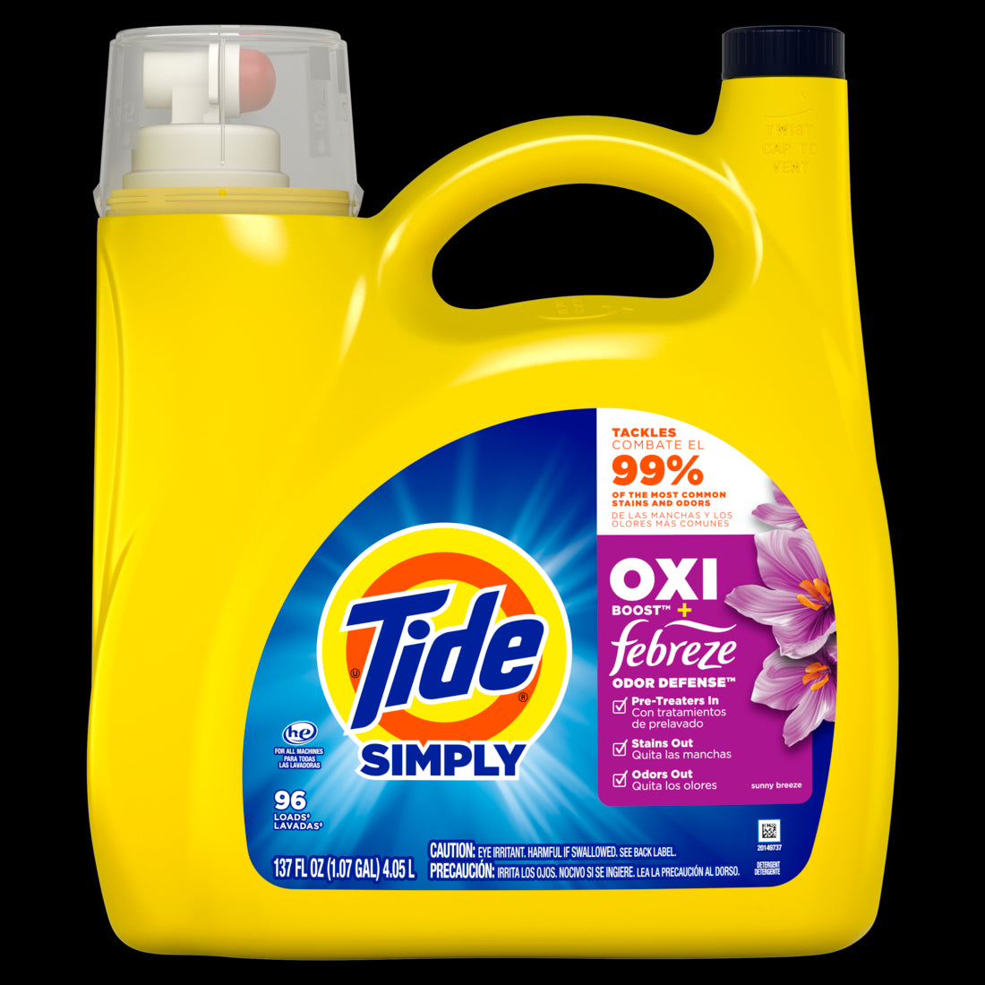 Tide Simply Oxi Boost + Febreze Odor Defense 96 Loads Tough on Stains and Odors Febreze Sunny Breeze Scent - 137oz/4pk