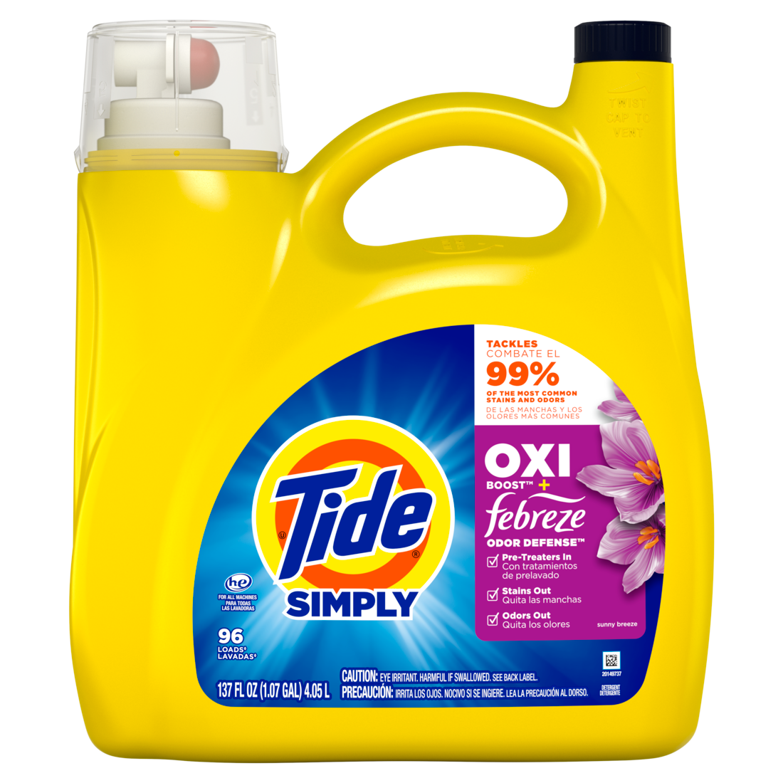 Tide Simply Oxi Boost + Febreze Odor Defense 96 Loads Tough On Stains And Odors Febreze Sunny Breeze Scent - 137oz/4pk