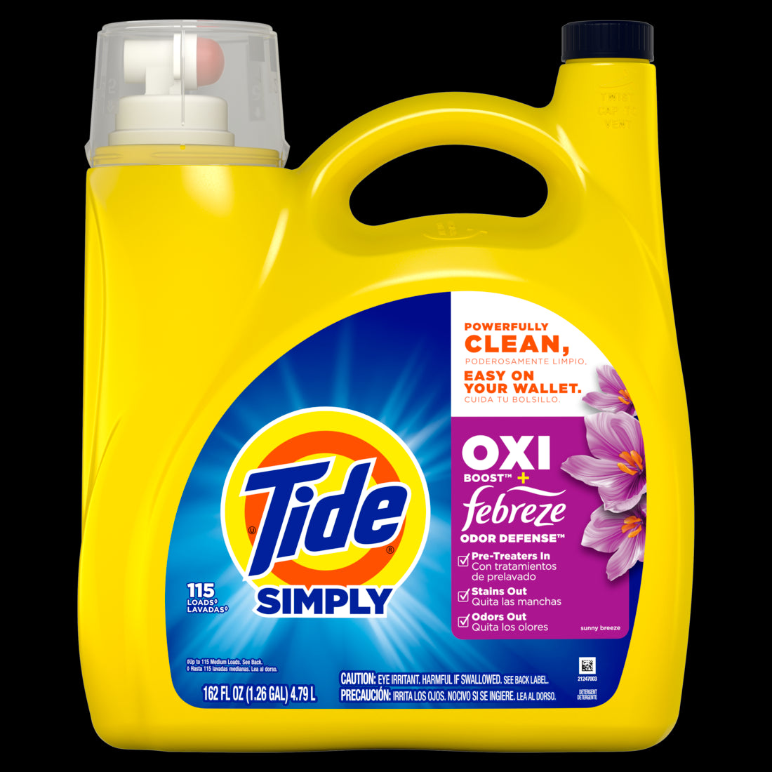 Tide Simply Oxi Boost + Febreze Odor Defense 115 Loads Tough on Stains and Odors Febreze Sunny Breeze Scent - 162oz/4pk