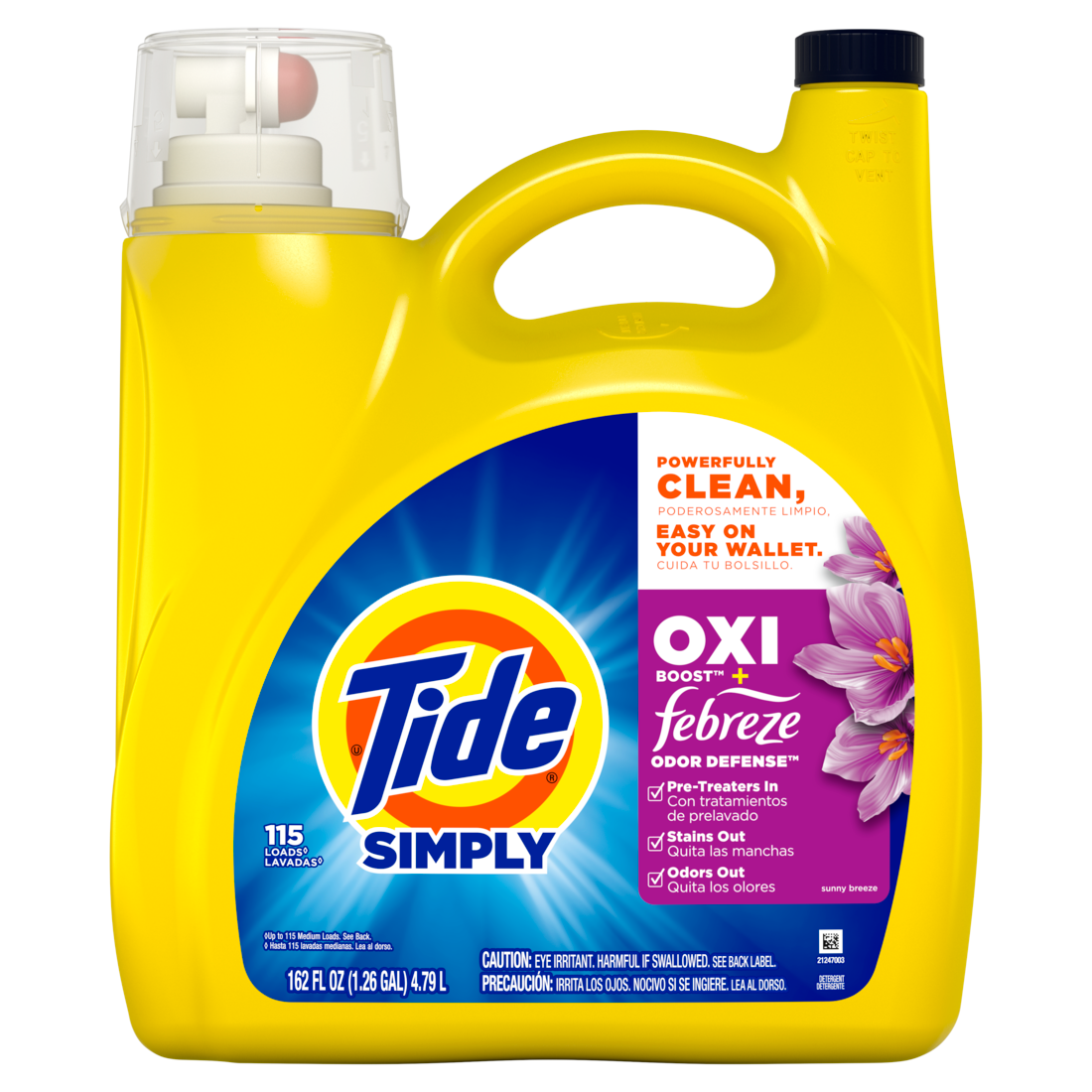 Tide Simply Oxi Boost + Febreze Odor Defense 115 Loads Tough On Stains And Odors Febreze Sunny Breeze Scent - 162oz/4pk